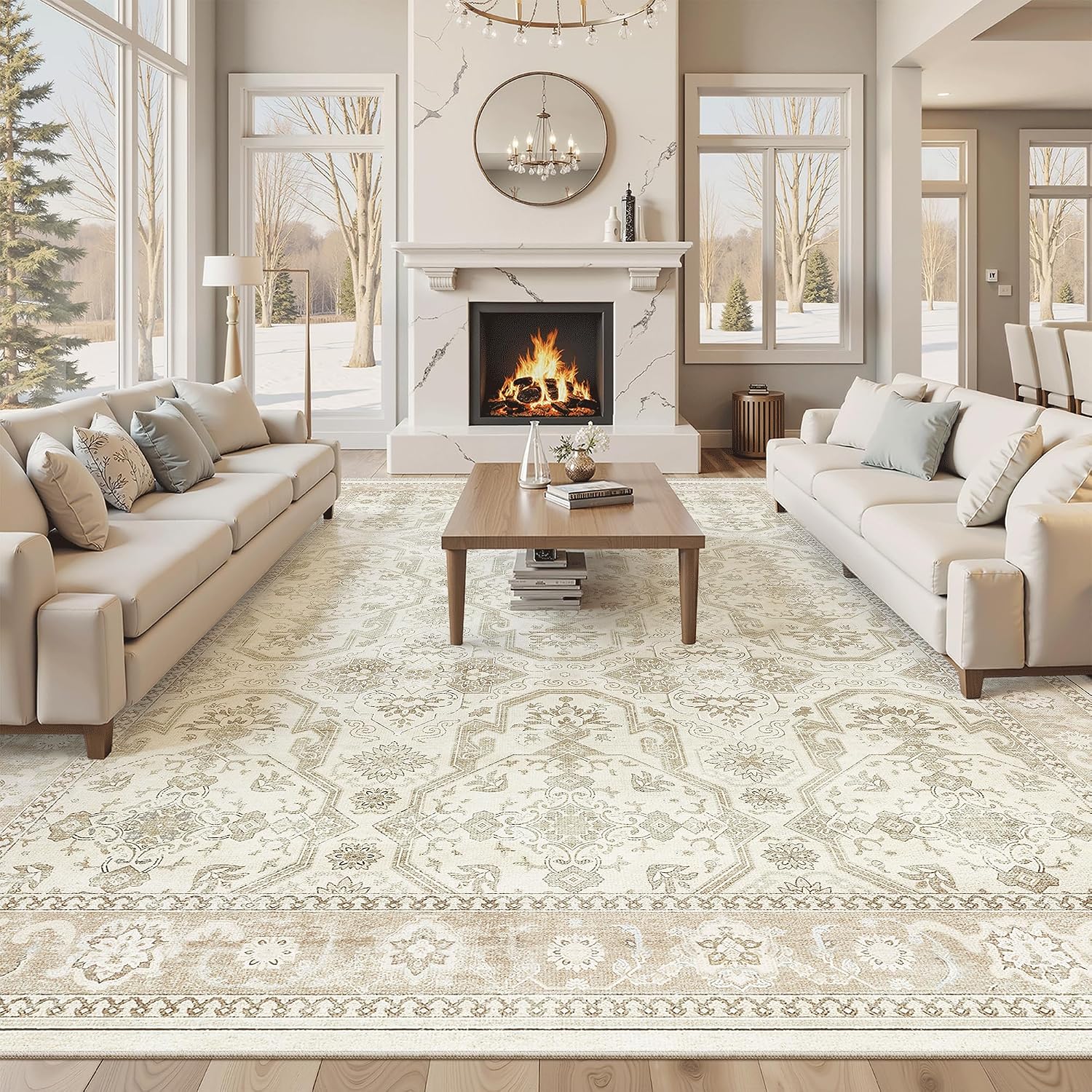 Detalle de Soalmost 10x14 Area Rug — Non-Slip, Machine Washable Beige/Brown Vintage Style