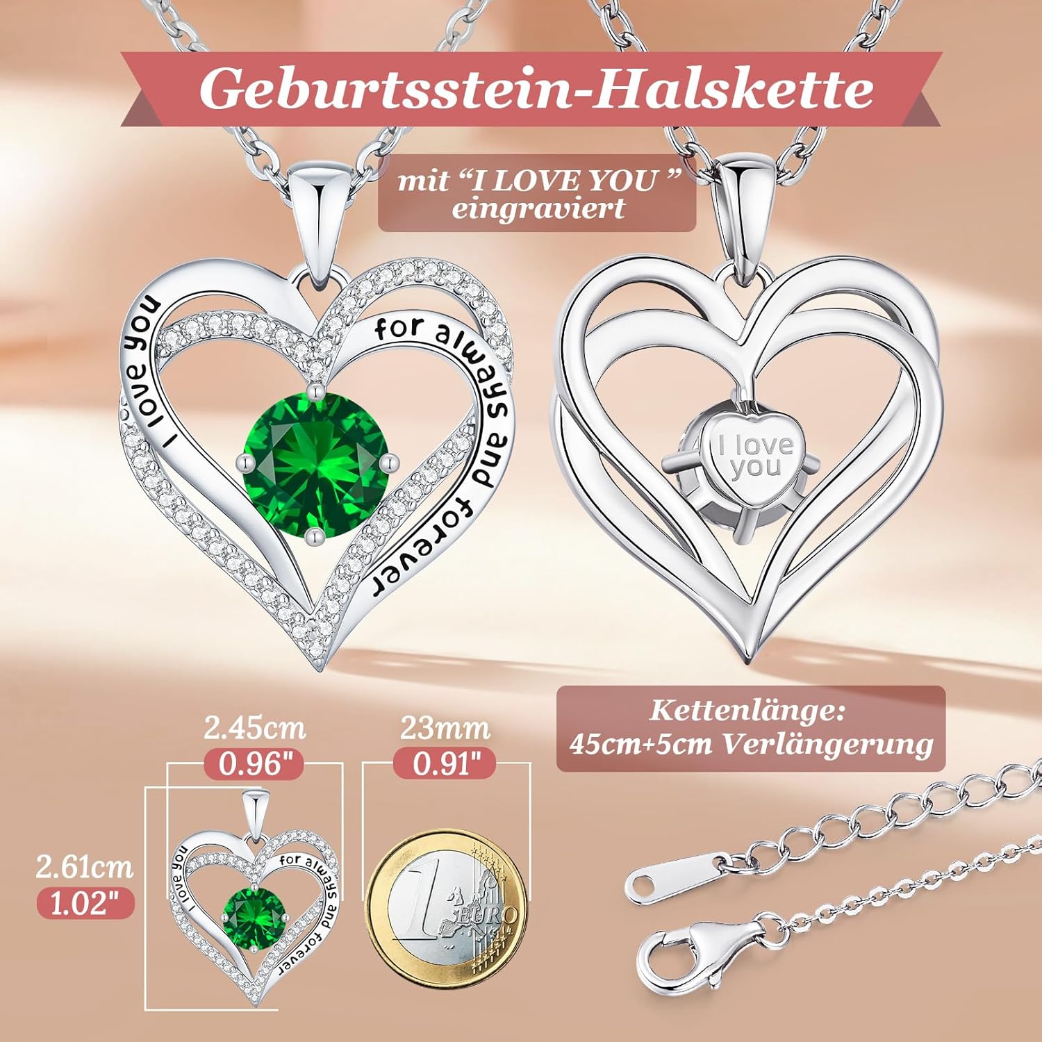 Thumbnail 4 de CDE Damen Herz-Anhänger Halskette mit Gravur, 5A Kubikzirkonia und Geburtsstein-Optionen