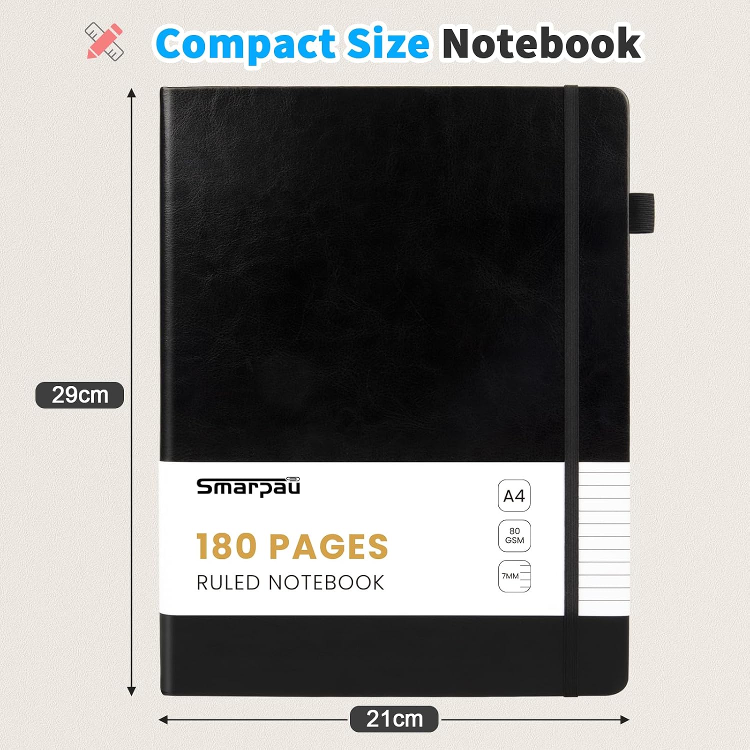 Detalle 2 de Smarpau A4 Notebook 180 Pages – Leather-Lined Journal with Thick Paper and Hardback Cover