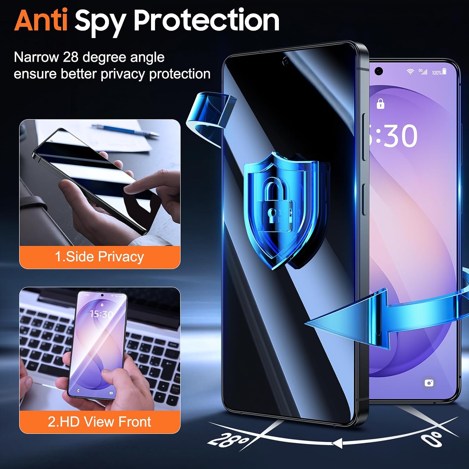 Detalle de UniqueMe Privacy Screen Protector for Samsung Galaxy S26 Ultra (2 Pack) – Auto Dust-Remove, Anti-Spy, 9H Tempered Glass