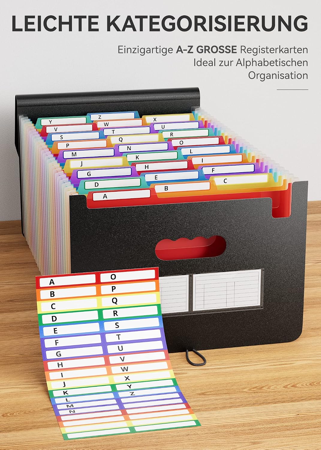 Detalle de ABC life Dokumentenmappe A4 mit 26 Fächern (Akkordeon-Ordner) – bunte Fächermappe als Schreibtisch-Organizer