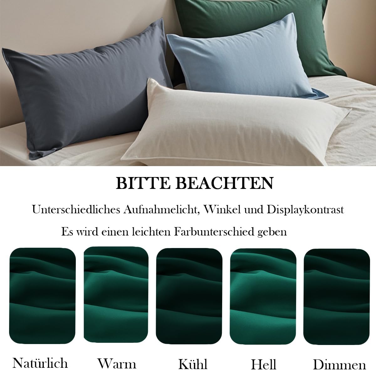 Thumbnail 6 de Nesture Kissenbezug 40 x 40 cm (2er-Set) – Kopfkissenbezüge aus 100% Mikrofaser in Dunkelgrün mit Reißverschluss