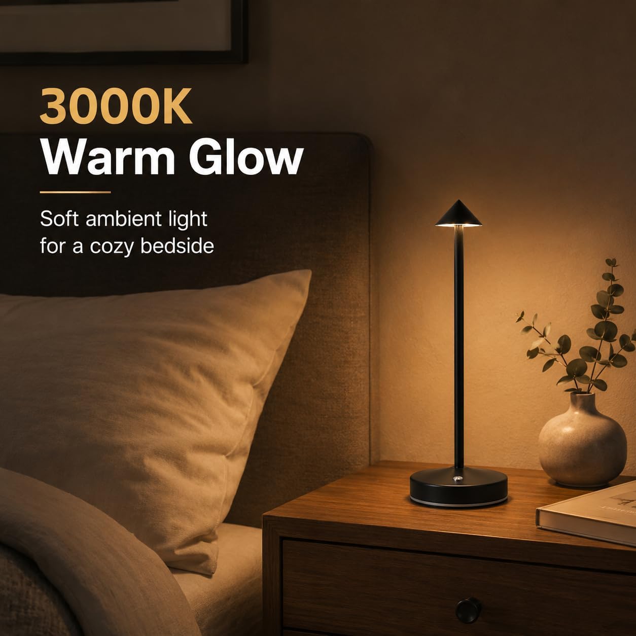 Detalle de eypid Cordless Table Lamp, Black, Rechargeable LED with Touch Dimming