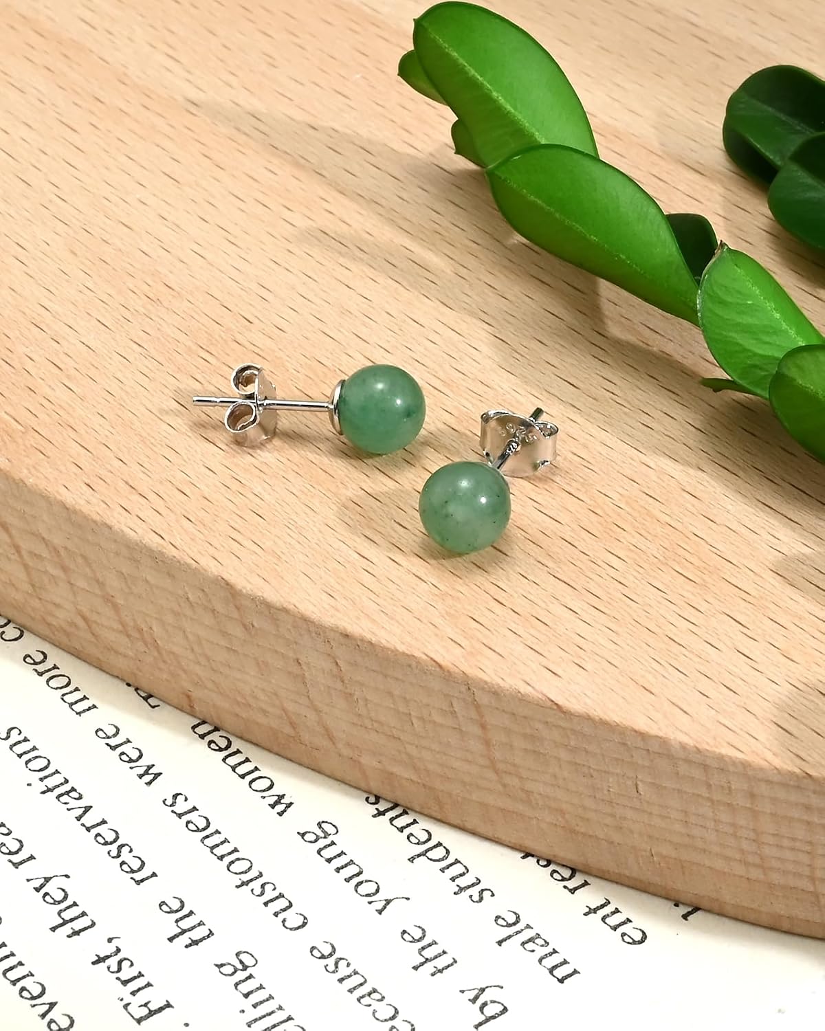 Thumbnail 5 de Weviway Jade Earrings Studs: 8mm Light Green Jade with 925 Sterling Silver
