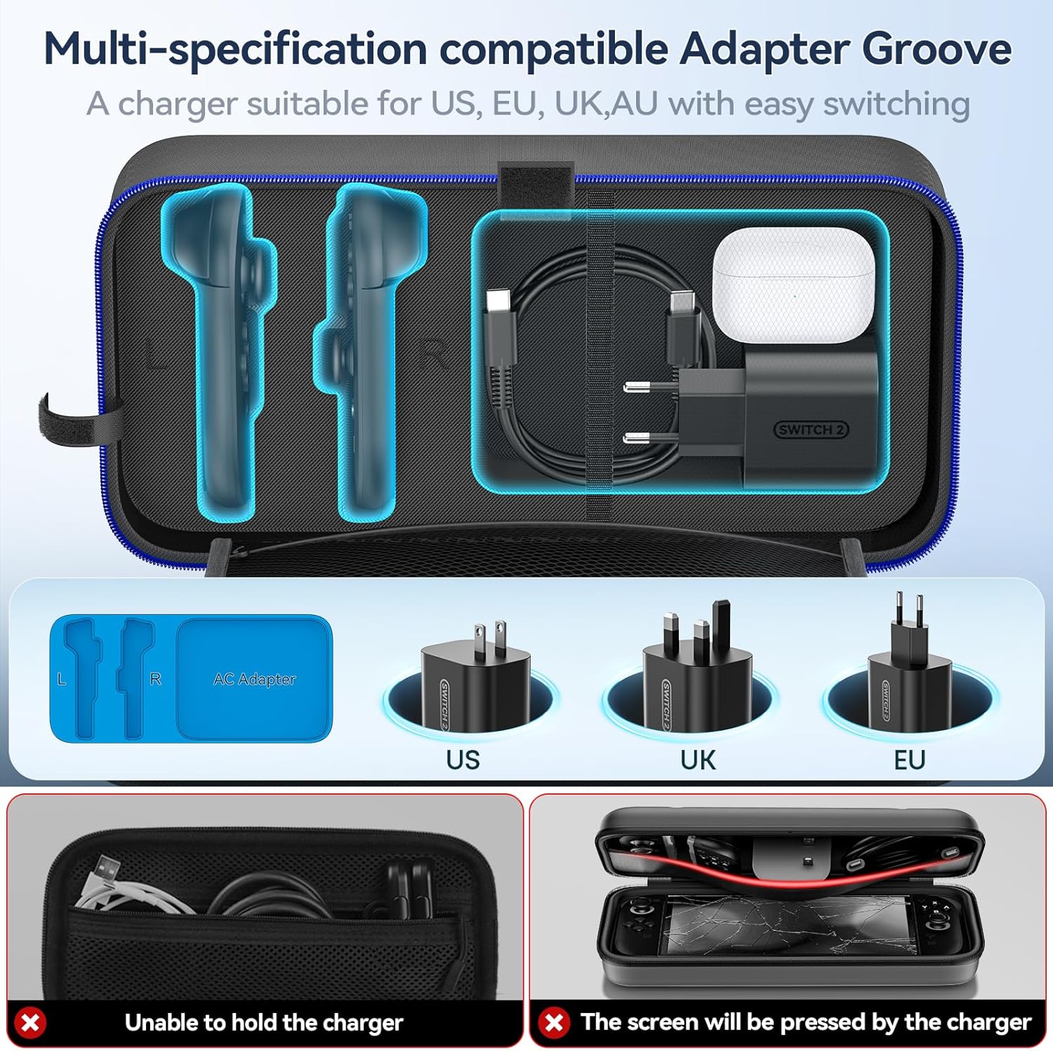 Detalle de OIVO Switch Tasche – Harte Schutzhülle für Nintendo Switch/OLED/2 Modell mit Platz für 26 Spiele und Zubehör