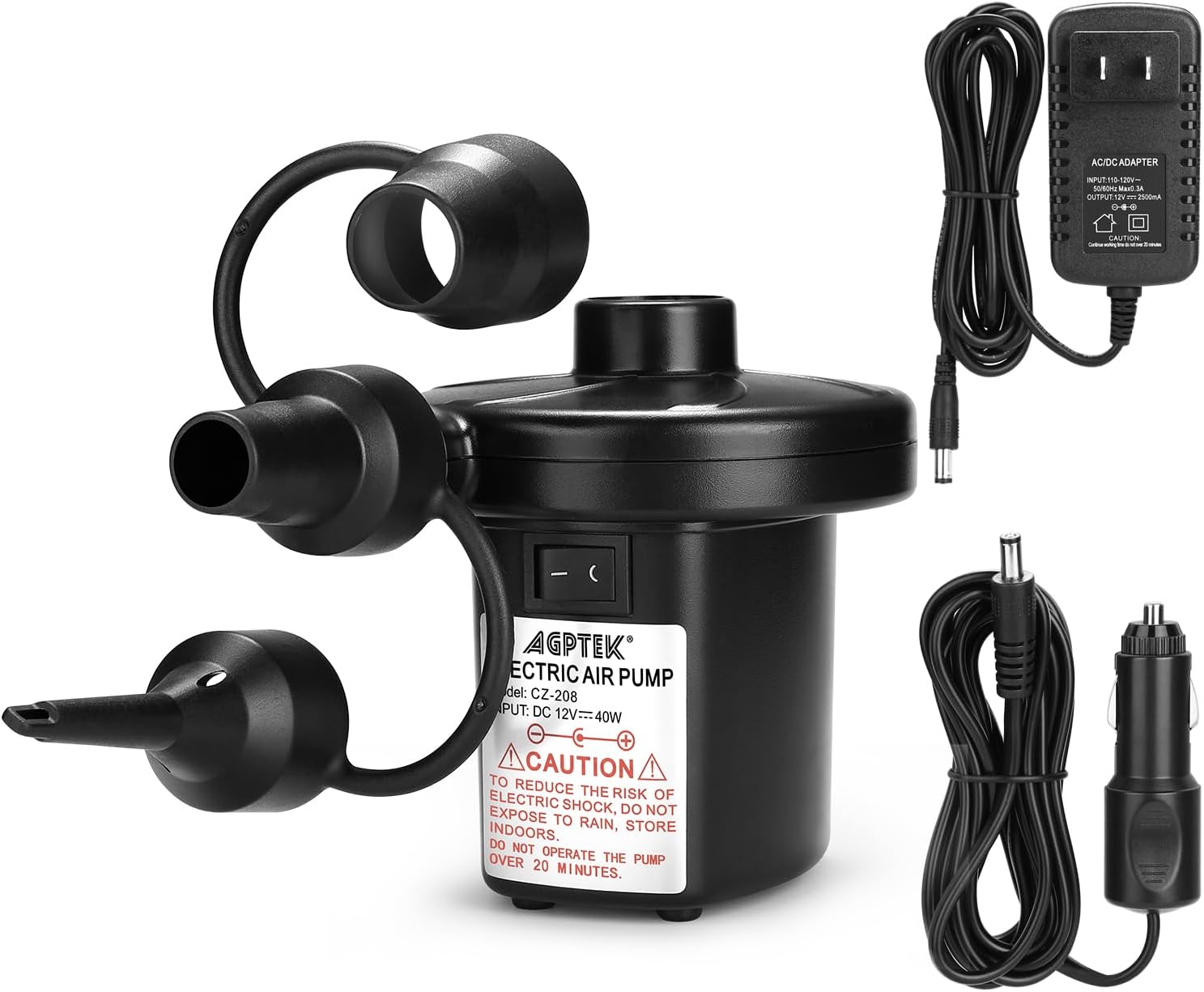Detalle de AGPTEK Electric Air Pump: Portable 3-Nozzle Inflator/Deflator for Indoor & Outdoor Use