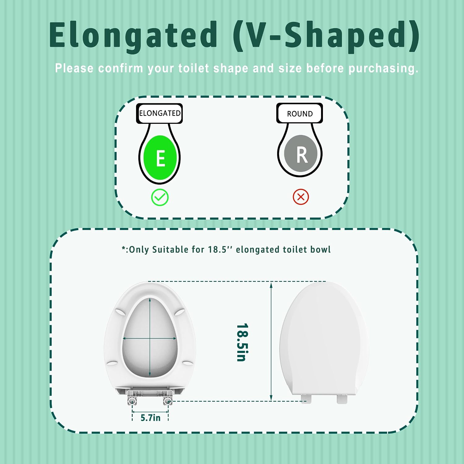 Detalle de Aünsffer 007-C Elongated Toilet Seat, Soft-Close Hinges, White PP