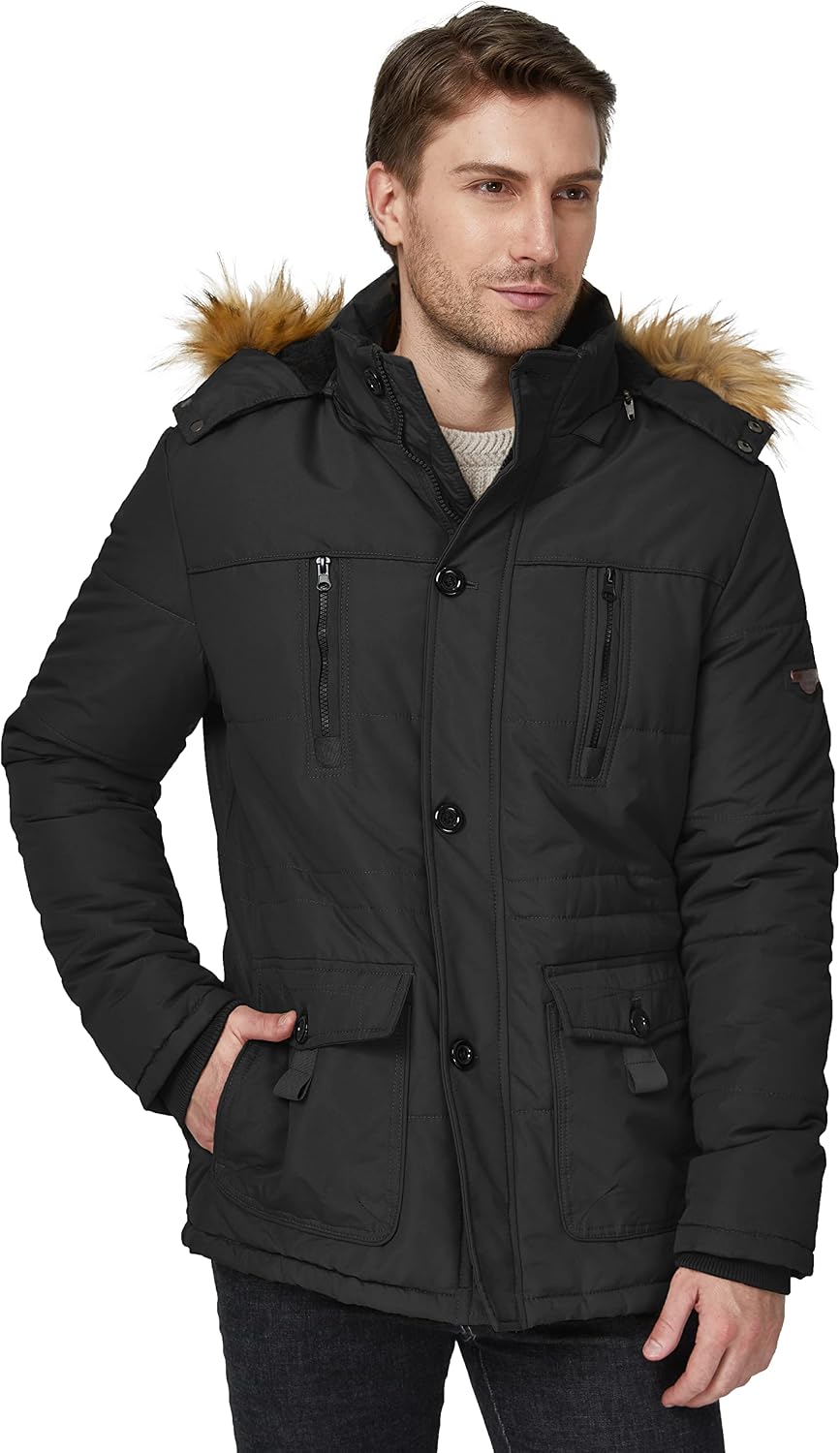 Thumbnail 1 de WenVen 9936 parkas för herr med bomullsskal, fleecefoder och huva