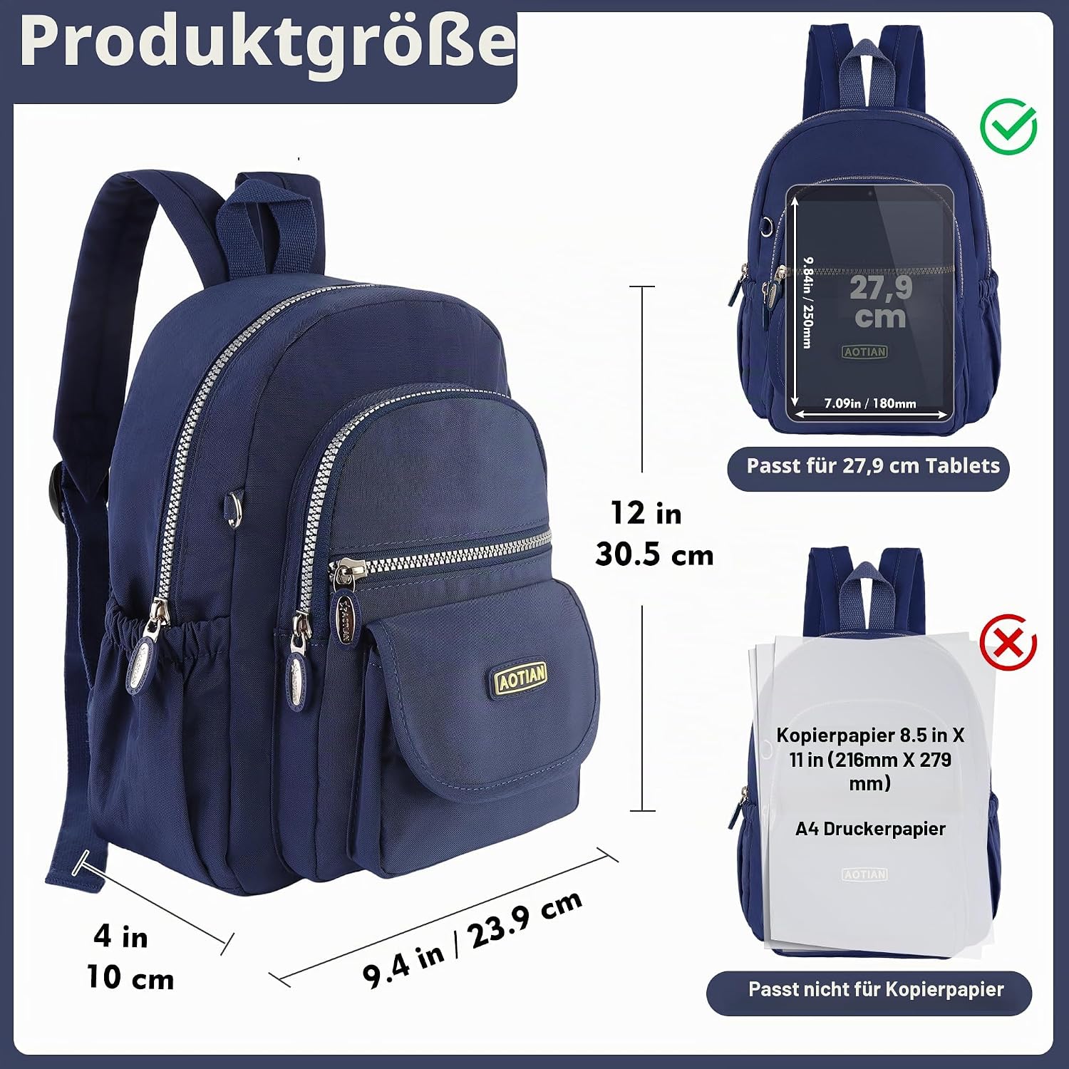 Detalle de AOTIAN Mini-Rucksack für Mädchen & Damen (7 Liter) – leichter Daypack mit mehreren Fächern