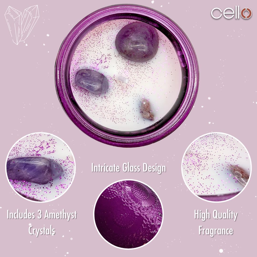Thumbnail 4 de Cello Amethyst Scented Candle with Spinner (French Lavender) with Amethyst Gemstones