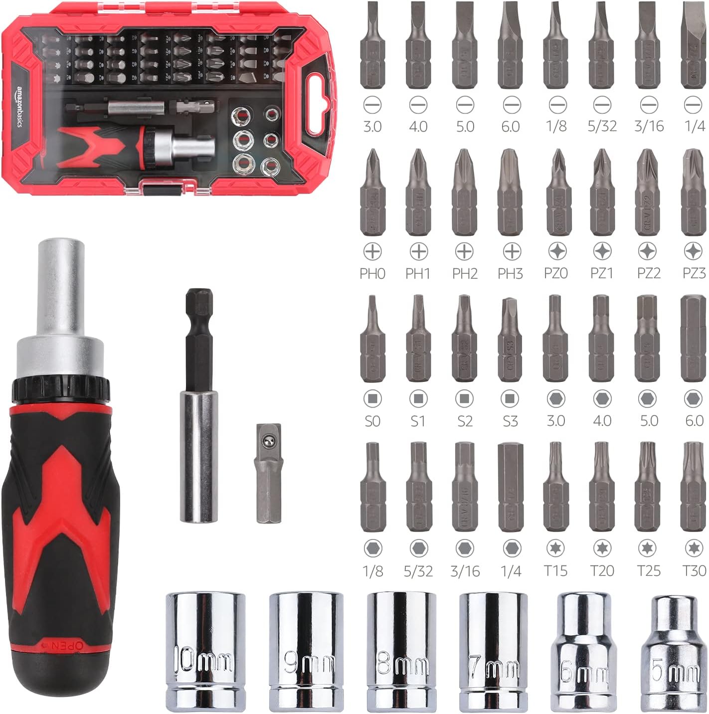 Detalle de Amazon Basics 41‑Piece Magnetic Ratchet Screwdriver Set