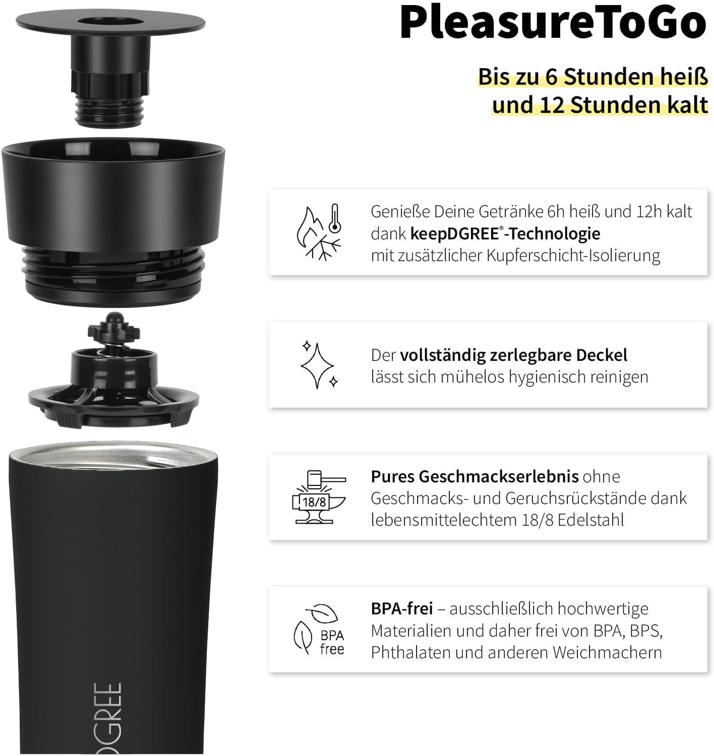 Detalle 2 de 720°DGREE Thermobecher PleasureToGo 2.0, 460 ml – schlanker Travel Mug mit 360°-Trinköffnung, BPA-frei