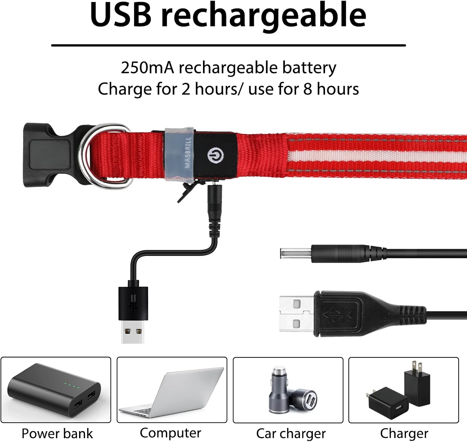 Thumbnail 6 de MASBRILL Light Up Dog Collar 1 USB rechargeable