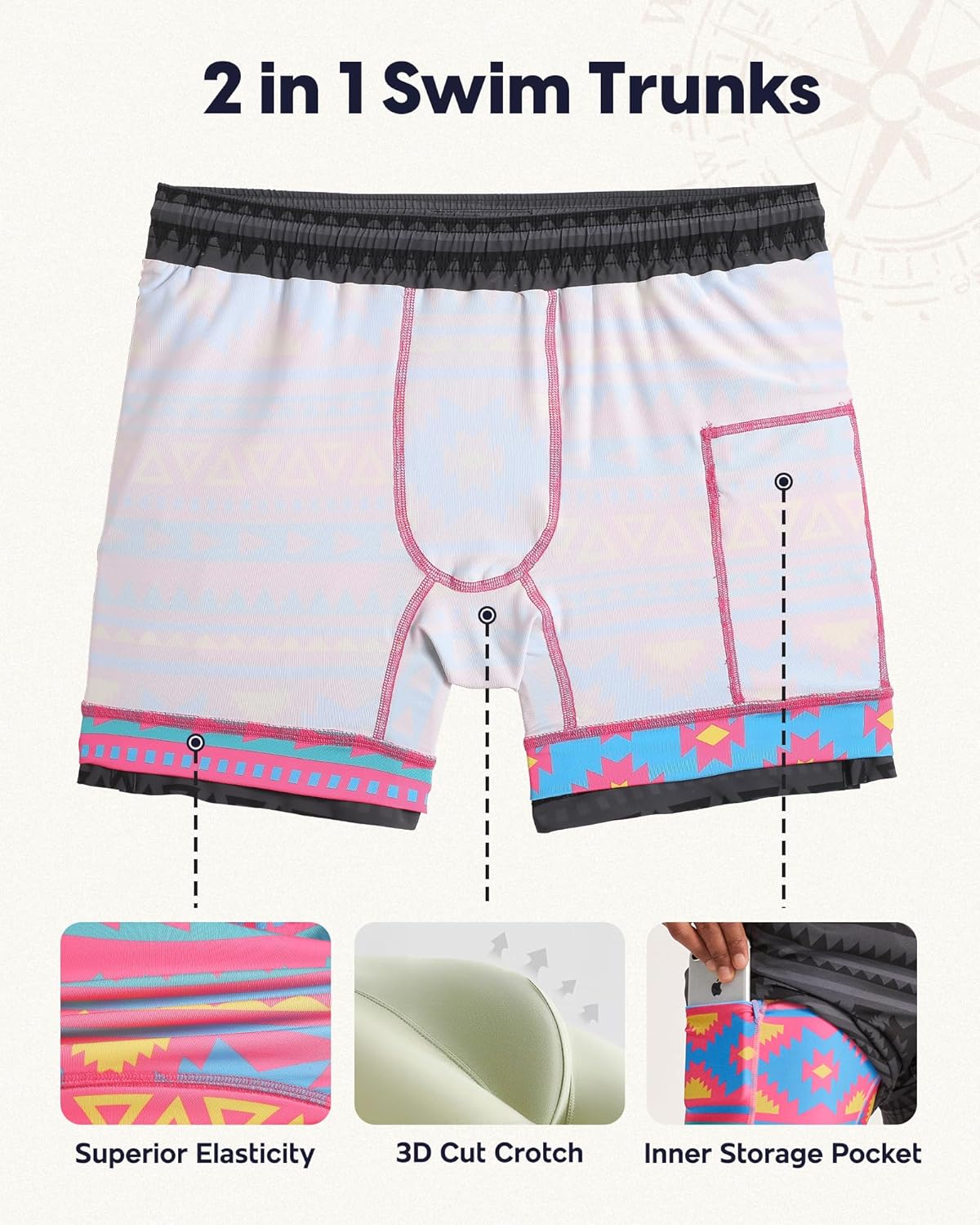 Thumbnail 4 de maamgic Men’s 5-Inch Stretch Swimming Shorts with Compression Liner & Quick-Dry Pockets
