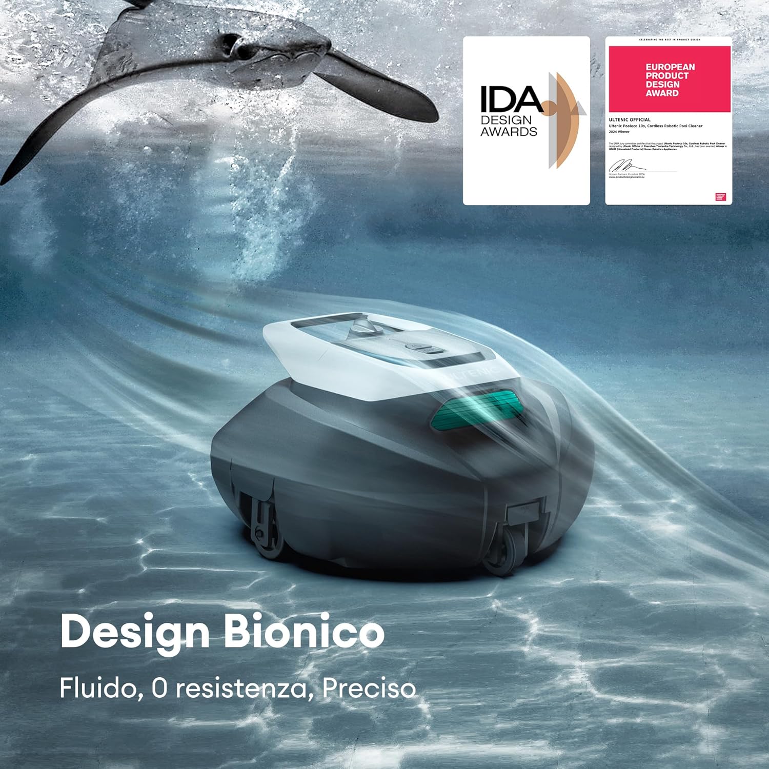 Detalle 2 de Ultenic Pooleco P10S: Robot piscina senza fili a 3 motori con controllo remoto e app
