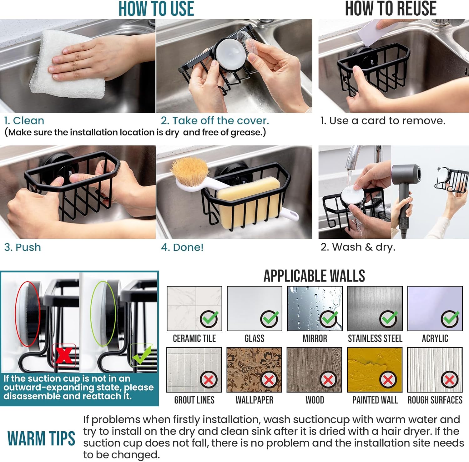 Thumbnail 6 de TAILI Portaspugne con ventosa per lavello cucina, in alluminio nero opaco