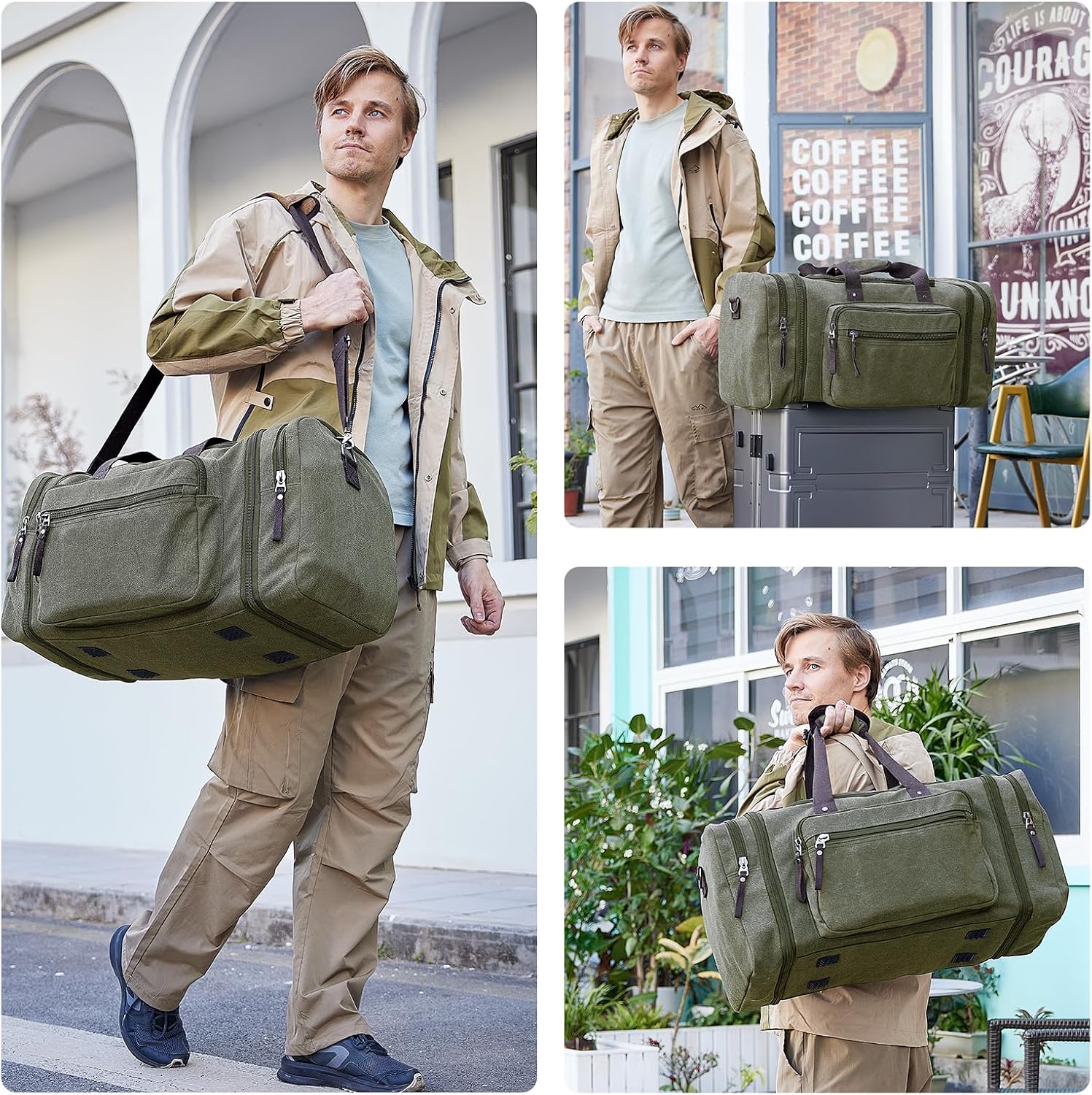 Thumbnail 1 de Erweiterbare Reisetasche 70L – große Sporttasche mit ausziehbarer Länge (Oliv)