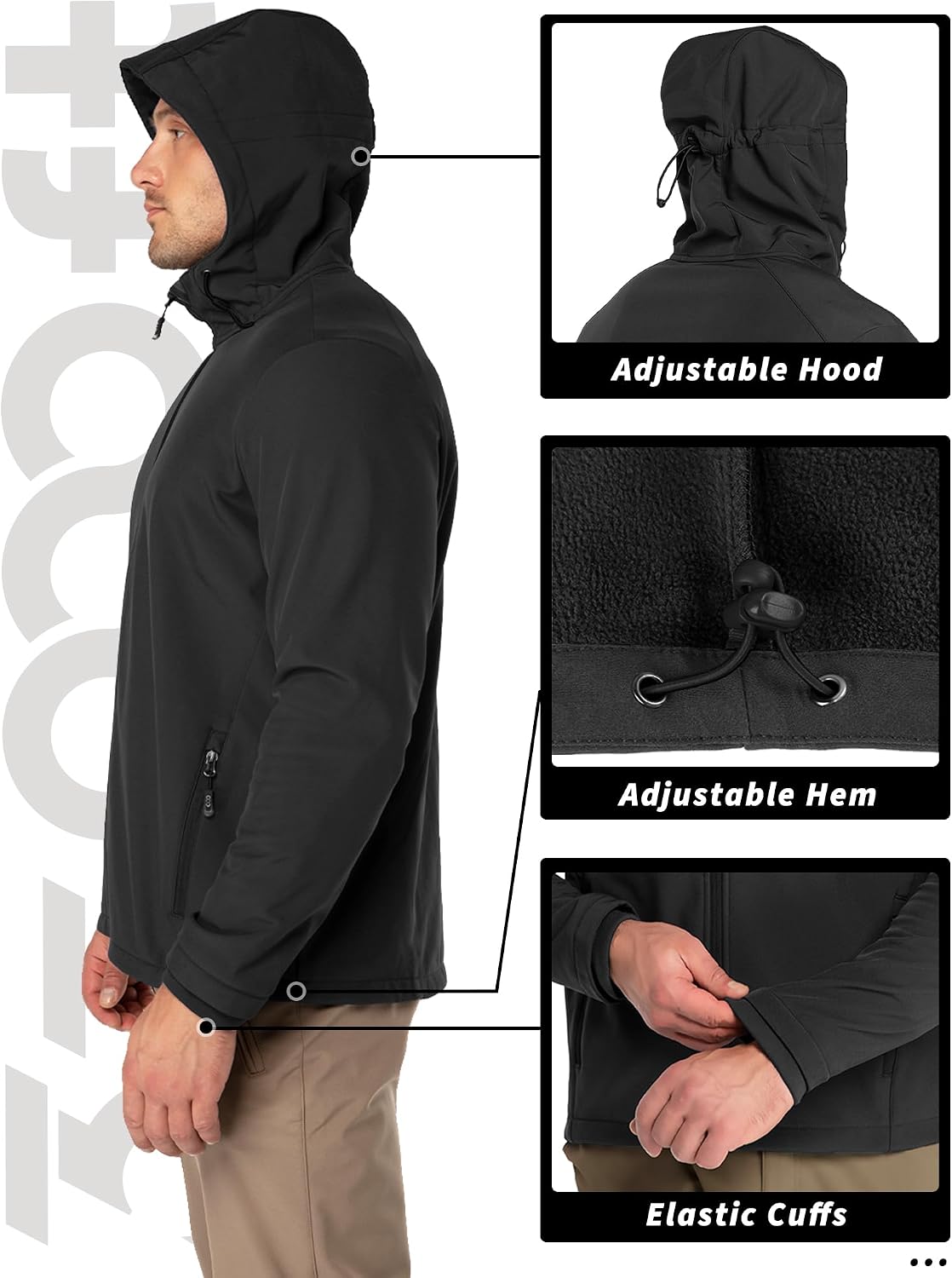 Detalle 1 de 33,000ft Men's Hooded Softshell Jacket, Waterproof, Lightweight and Fleece-Lined