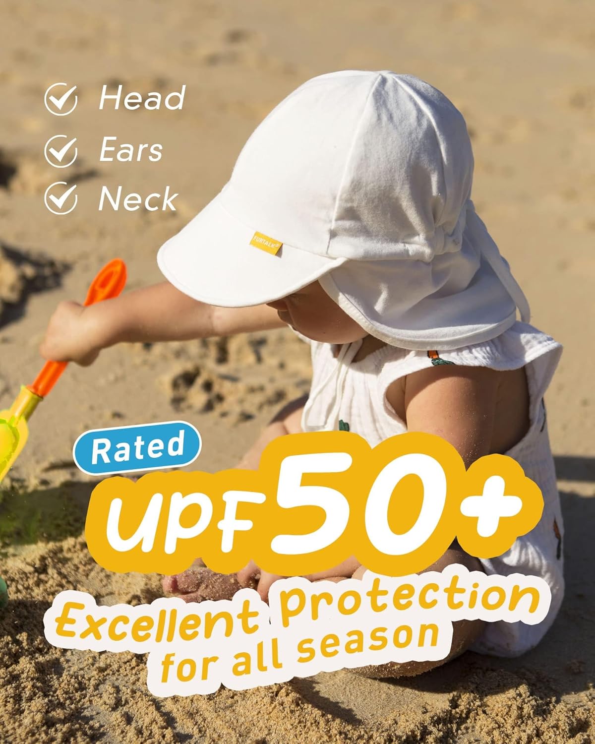 Detalle de FURTALK Baby- & Kleinkind-Sonnenhut mit UPF 50+ UV-Schutz, verstellbarem Kinnriemen und Nackenschutz
