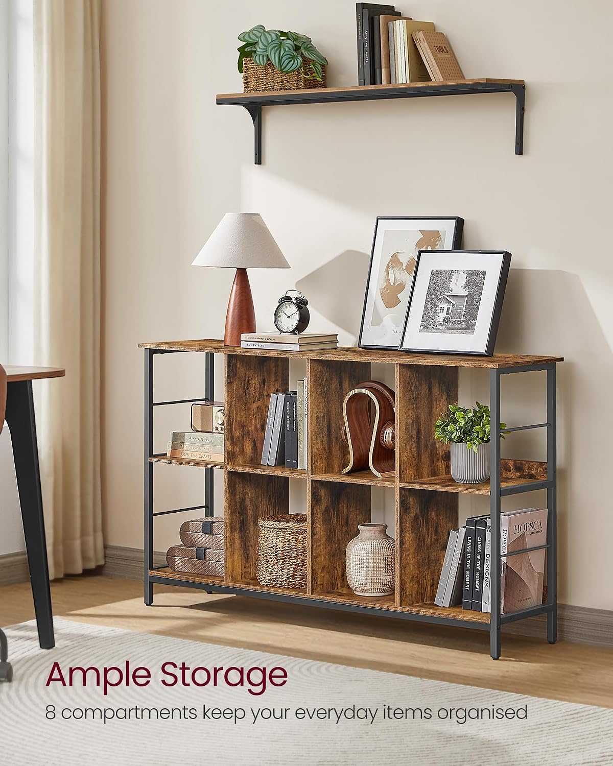 Detalle de VASAGLE LLS128K01 8-Cube Bookcase in Rustic Brown and Black