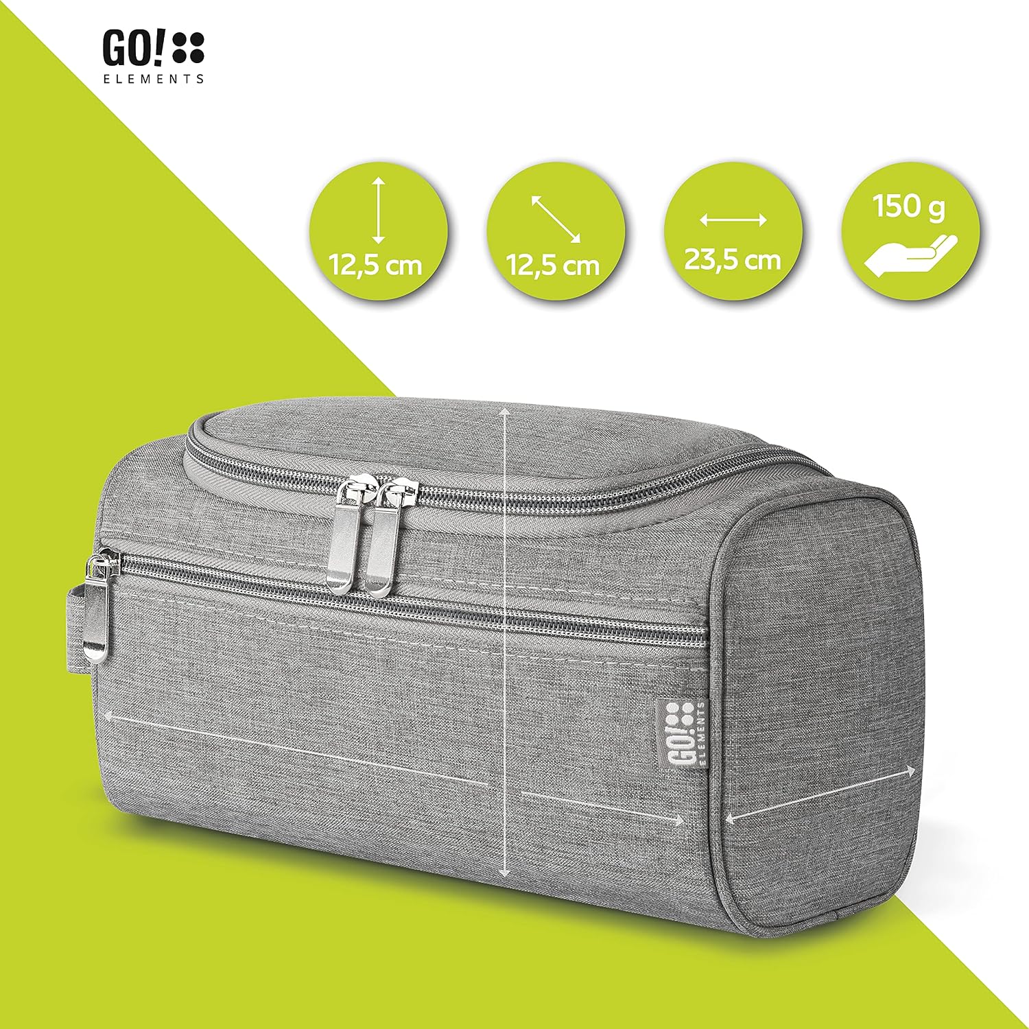 Detalle de GO!elements Beauty Case uomo & donna – borsa da toilette elegante e funzionale, Grigio
