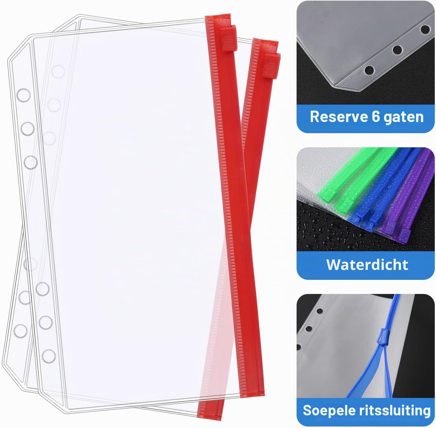 Detalle de Vicloon V5-QXCSHYD-18A6-FBA A6-ringbandzakjes met rits, 18 stuks, PVC