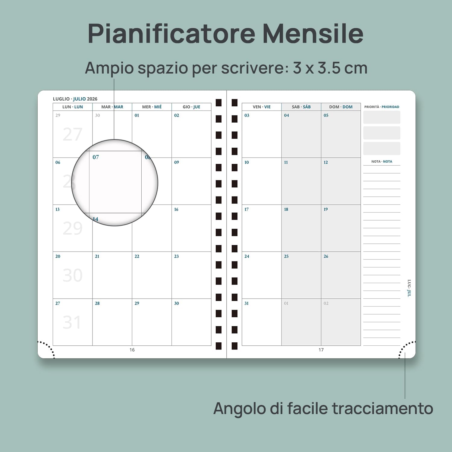 Detalle de PRORUN Agenda del Docente 2026-2027 A5 Spirale: Organizzazione settimanale con copertina rigida PU