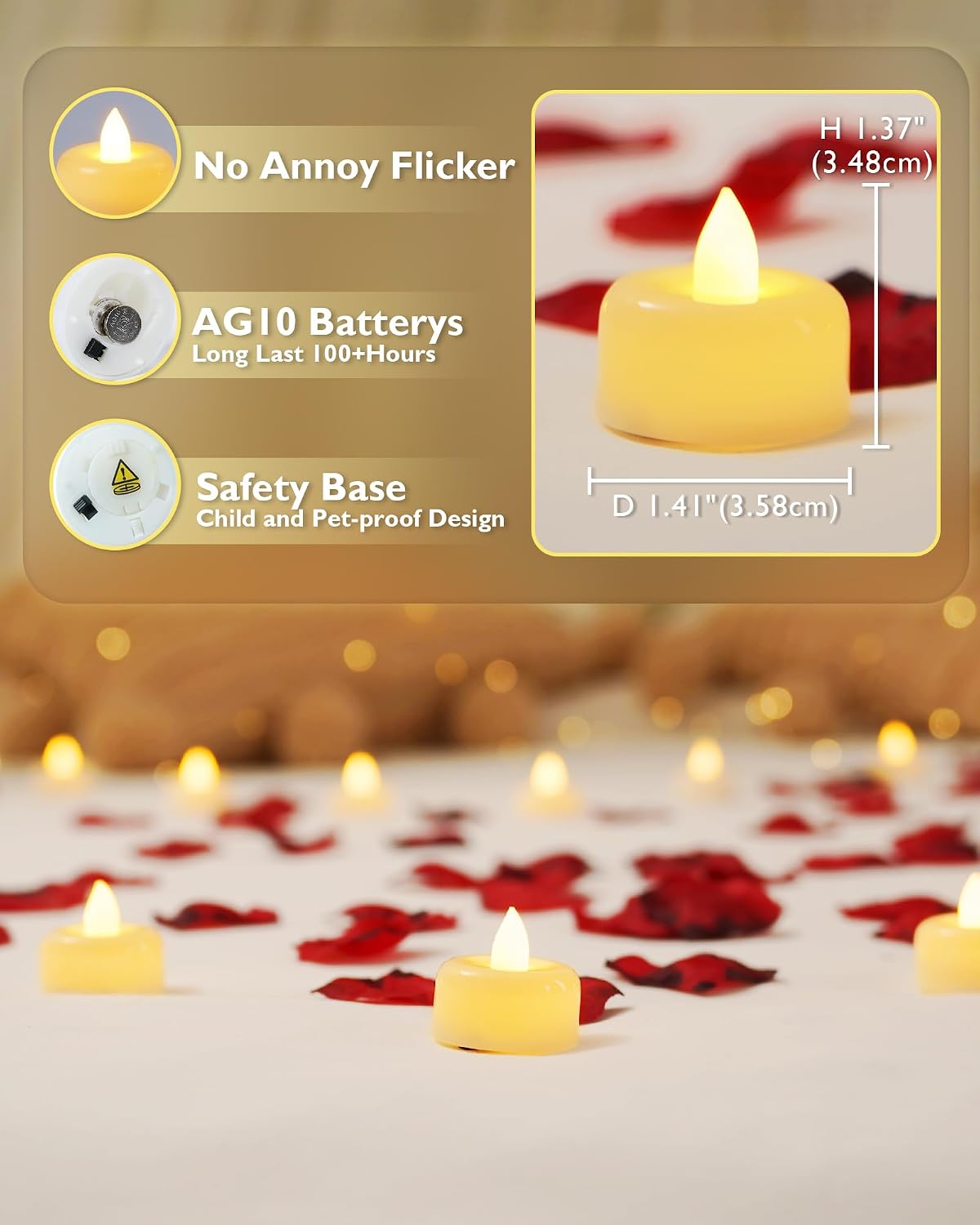 Detalle de AMAGIC 24 Pack Battery Operated Flameless LED Tealights for Votive and Decor