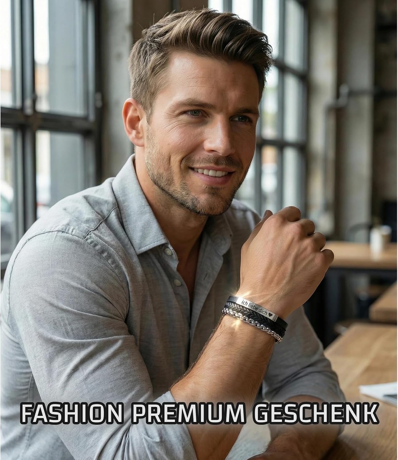 Detalle 2 de Gkmamrg Herren Lederarmband für Ehemann & Freund – Unendlichkeitsknoten „Ich liebe dich“