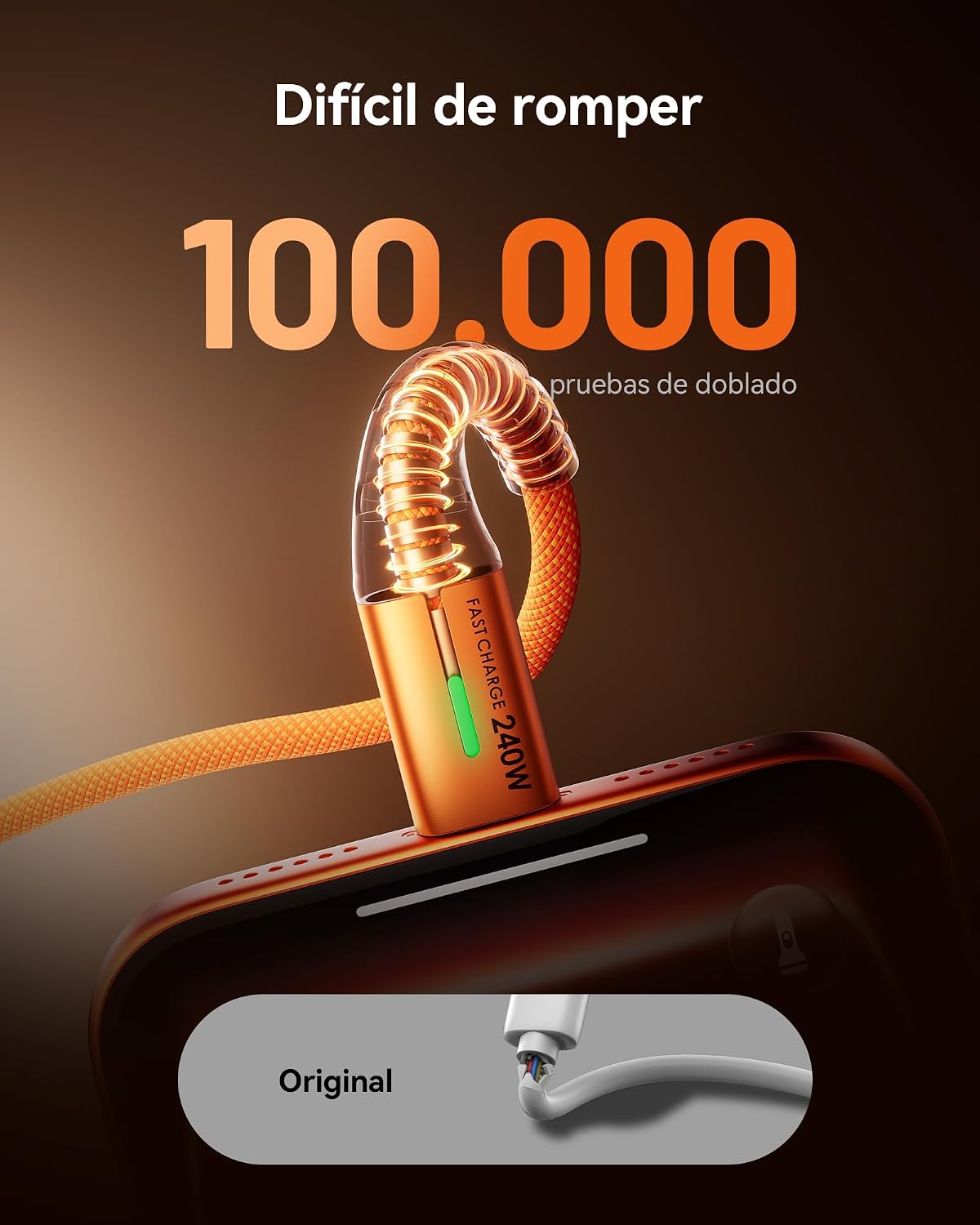 Detalle 2 de INIU 240W USB‑C auf USB‑C Kabel (2er-Set, Orange, 2 m) mit PD zum Schnellladen