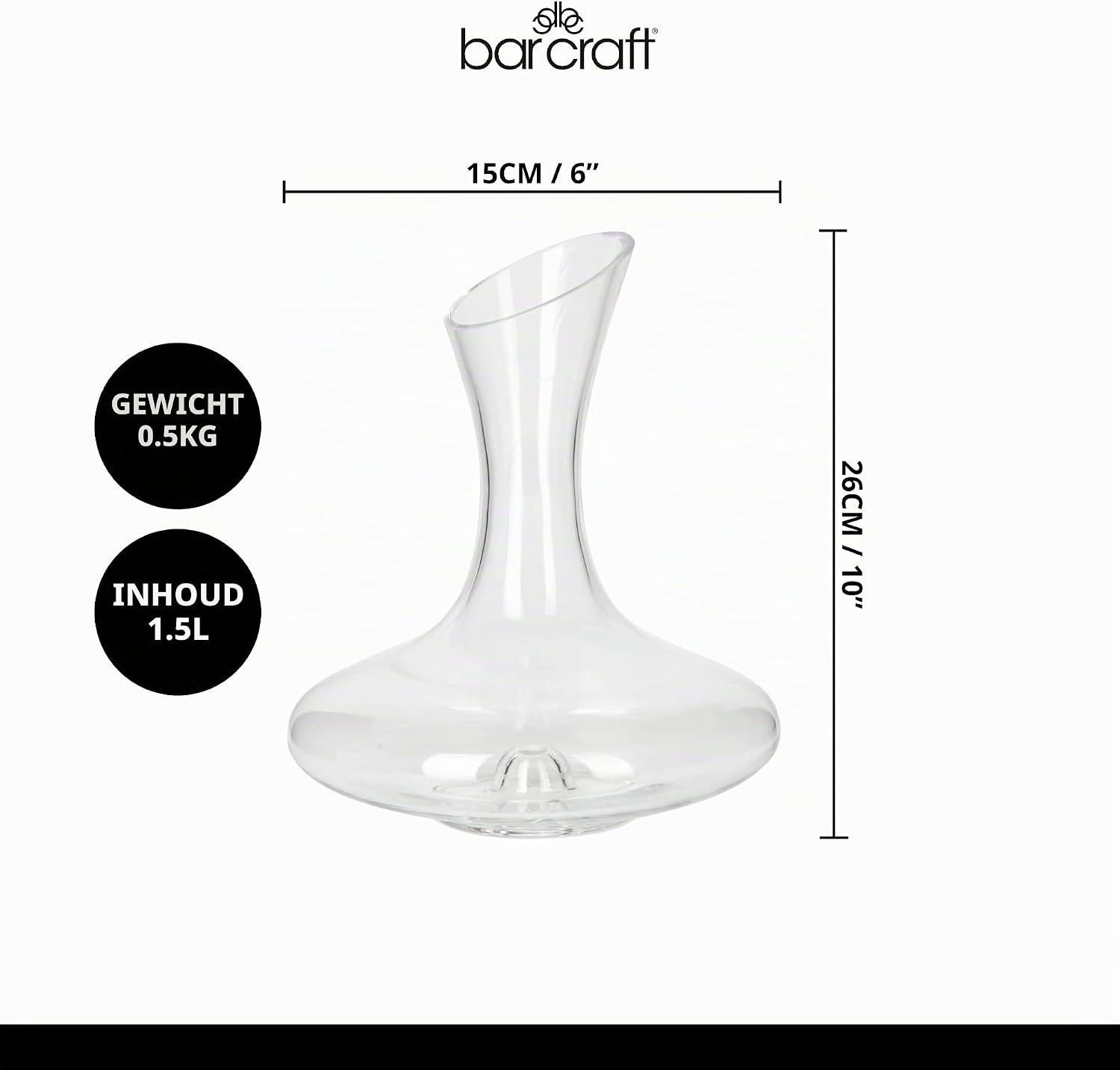 Thumbnail 2 de BarCraft glazen wijnkaraf van 1,5 liter met brede bodem en geschenkdoos