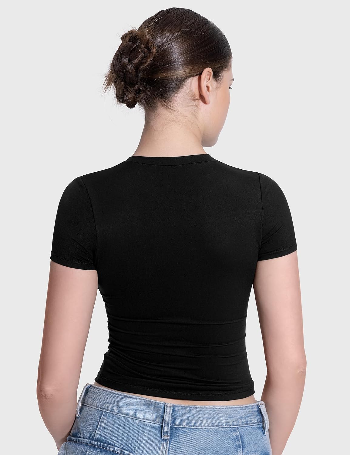 Detalle de PUMIEY Women's Crew Neck Short Sleeve Top - Smoke Cloud Pro Collection
