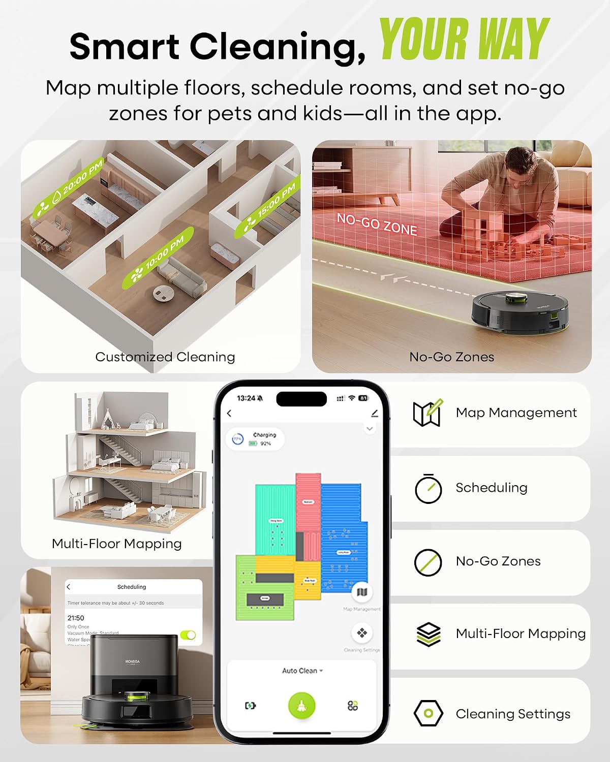 Thumbnail 6 de MONSGA MR7 PRO Robot Vacuum with Mop Self-Emptying – 8000Pa Suction, LiDAR Navigation and 90 Days Hands-Free Emptying