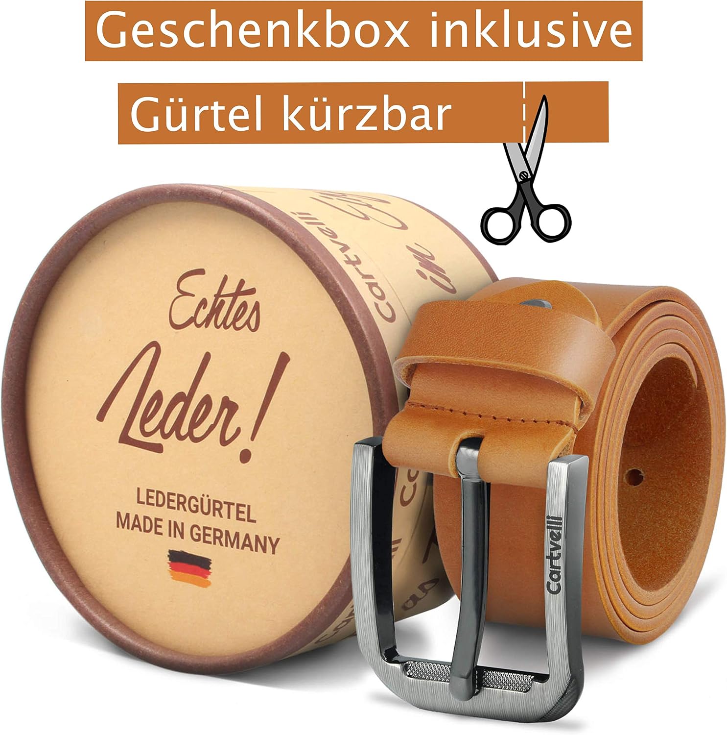 Detalle 2 de Cartvelli Premium Ledergürtel Herren 40 mm mit nickelfreier Schließe & Geschenkbox – Made in Germany