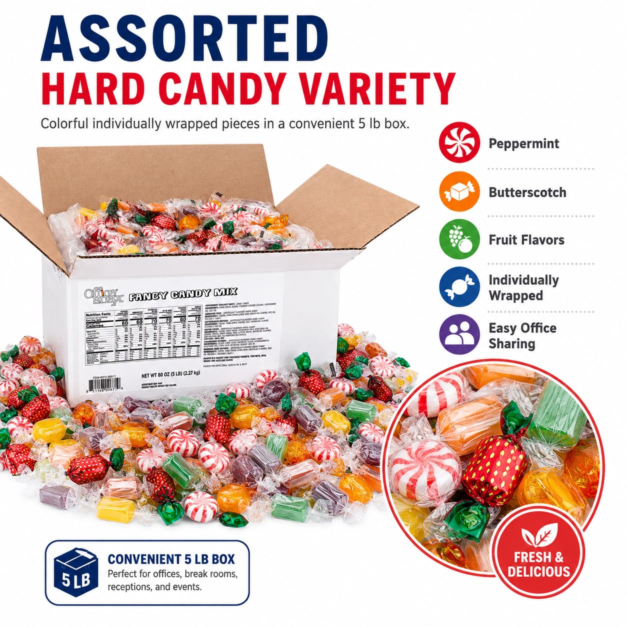 Detalle 2 de Office Snax OFX00671 Fancy Mix Hard Candy, Individually Wrapped, 5 lb