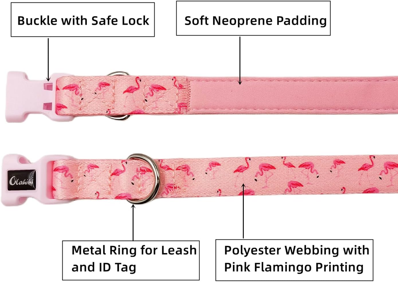 Thumbnail 2 de Olahibi Basic Dog Collar (Pink Flamingo) – polyester webbing padded with soft neoprene, S for small dogs