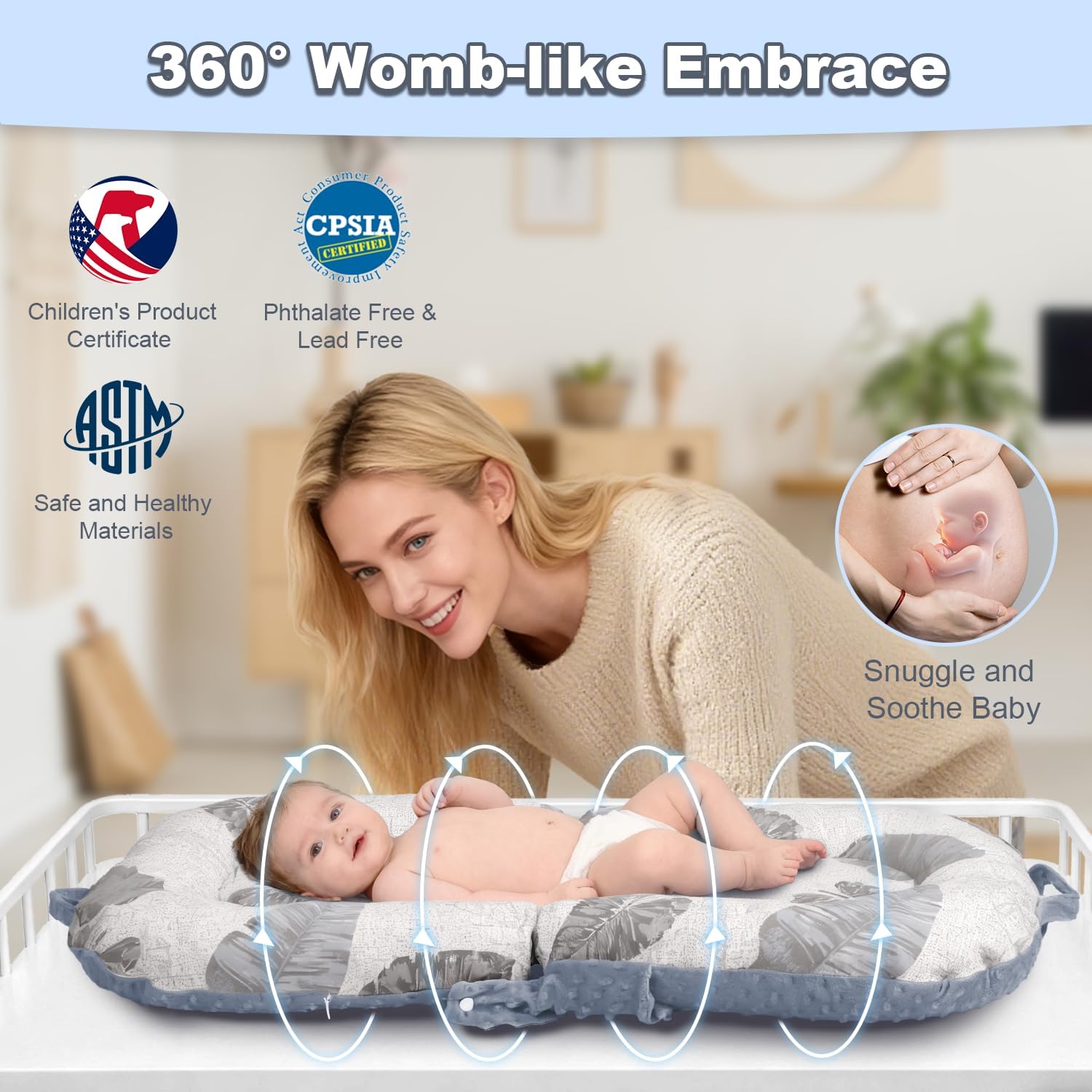 Detalle de Asstikoo Baby Nest Pod 3-in-1: Foldable Lounger for 0–24 Months