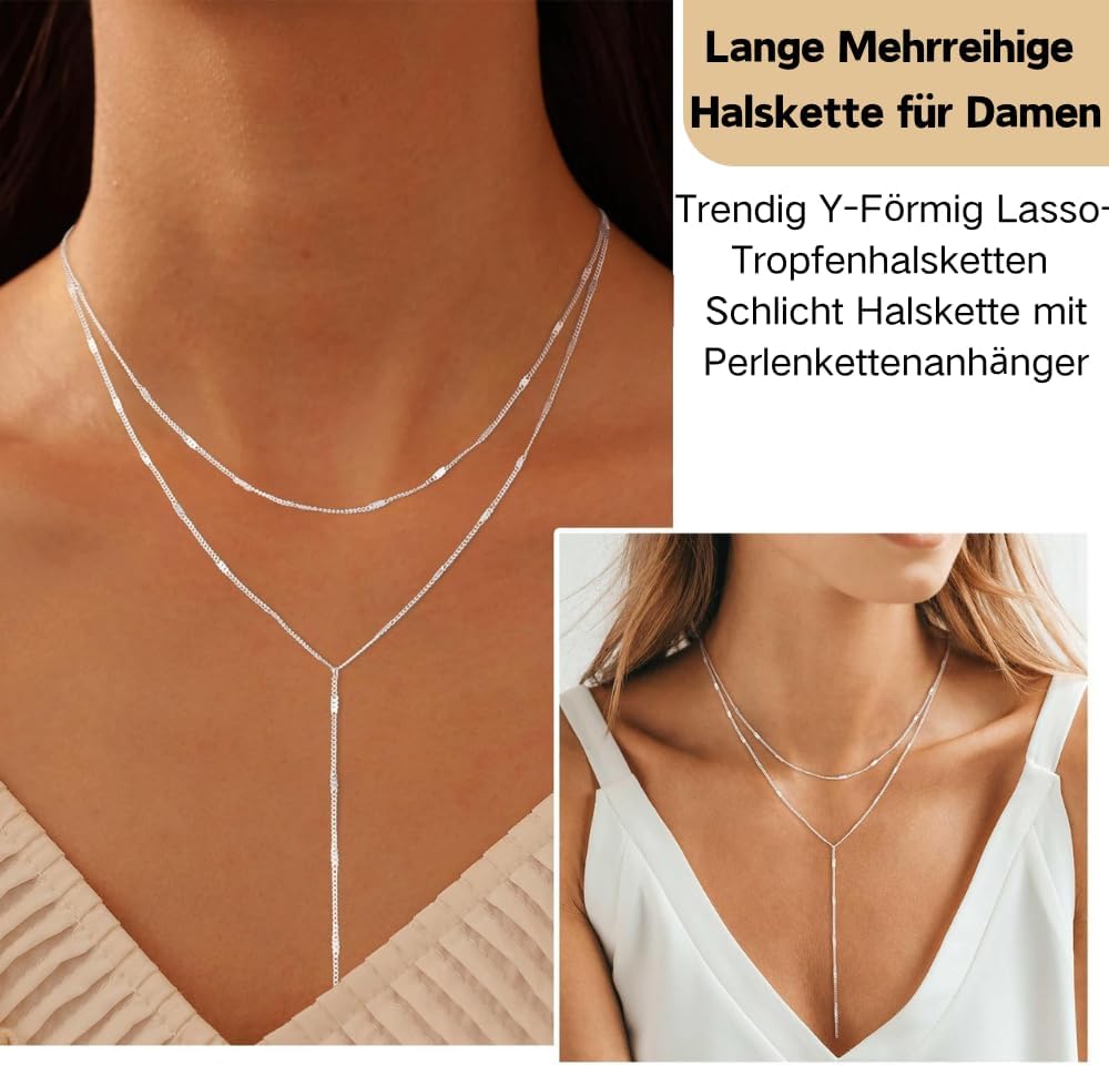 Detalle de Meteorstarry Lange Y-Kette mit Anhänger aus 925er Sterling Silber – Boho-Layering–Doppelkette