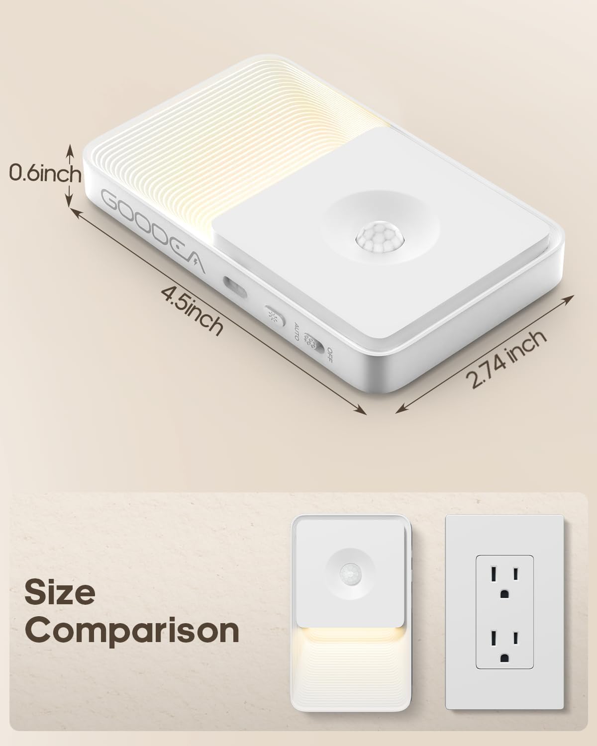 Thumbnail 6 de GOODEA GDNL004 4-Pack Motion Sensor Night Lights, Rechargeable 3000K LED