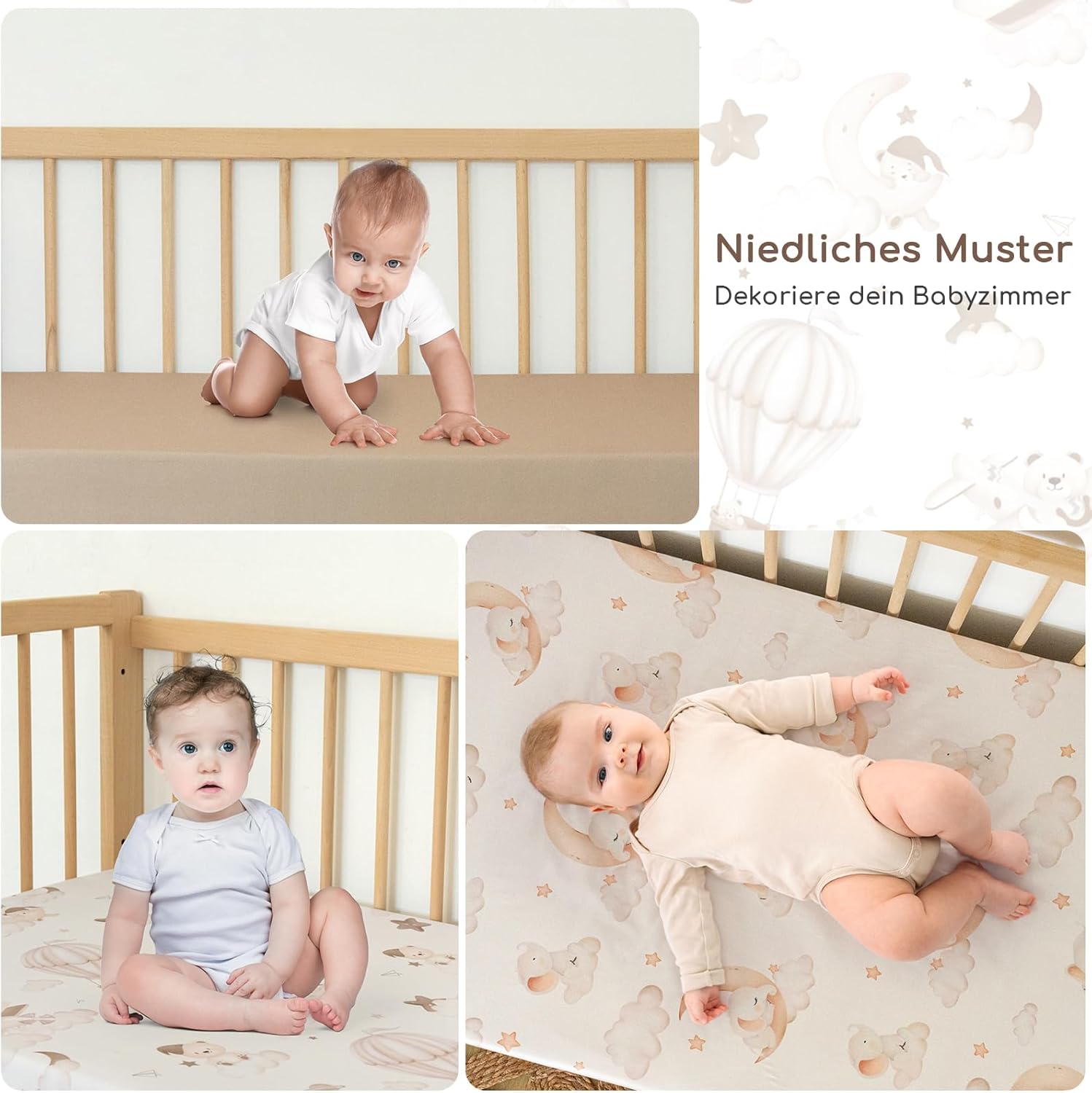 Thumbnail 1 de Yukkidds Spannbettlaken 60x120 cm – 3er-Set, Baby–Weiche Microfaser, atmungsaktiv & pflegeleicht