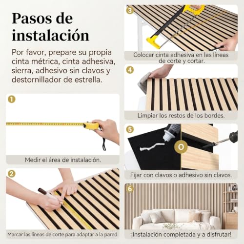 Detalle de TONOR Paneles Acústicos Decorativos Madera 120x60 cm, 6 Uds. – Roble
