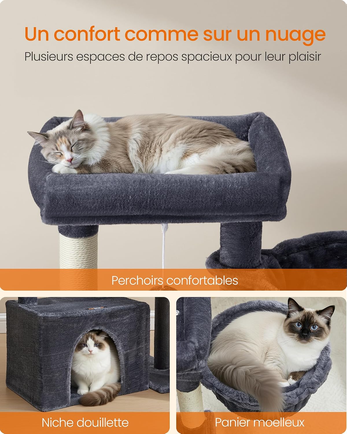 Detalle de FEANDREA PCT013GS01 krabpaal met ligplekken, schuilhuisje en sisal