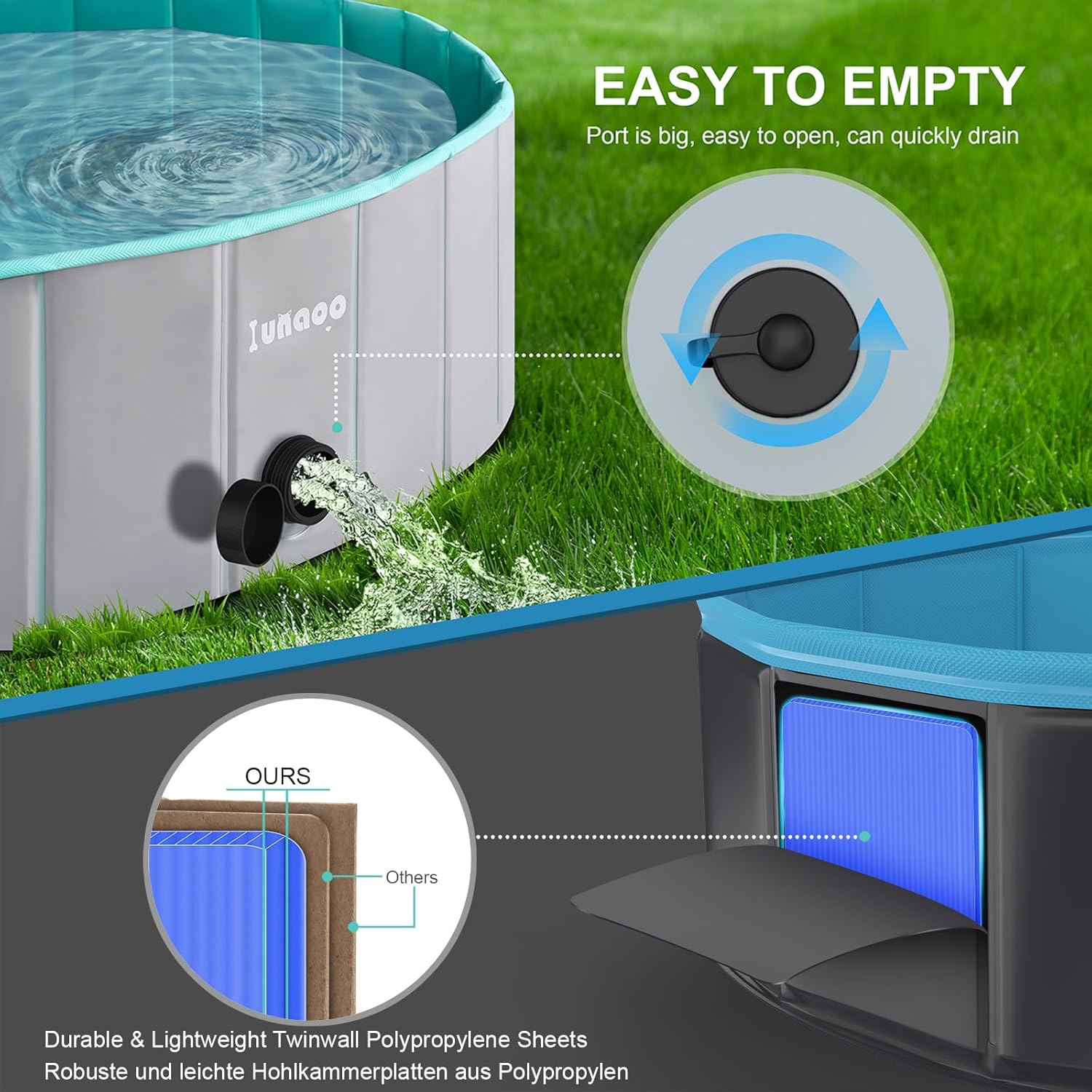 Detalle de Lunaoo Piscina per Cani Grandi Piegevole 80x20 cm – Verde Chiaro, Portatile e Antiscivolo