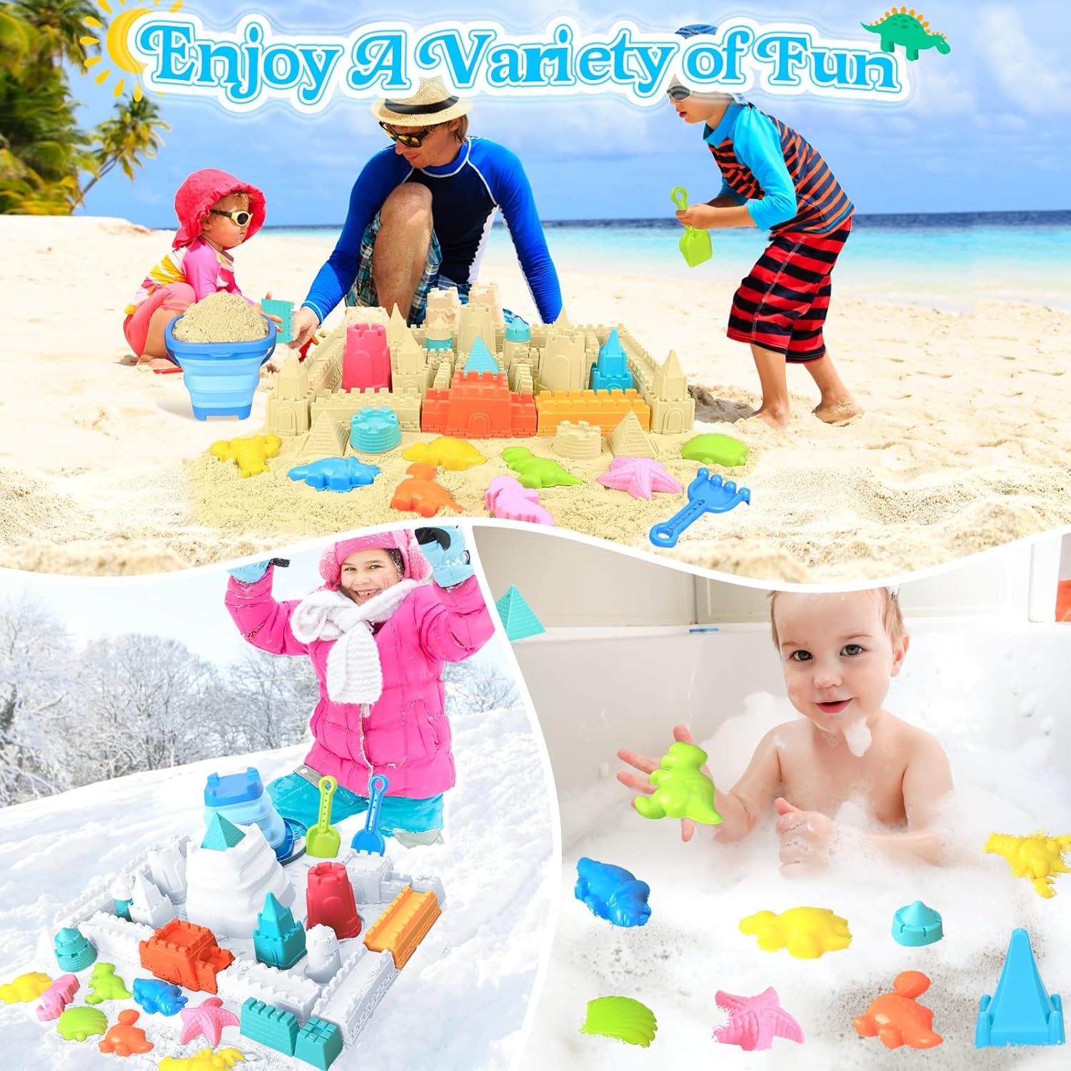 Thumbnail 5 de Collapsible Beach Toys for Kids Toddlers: 22-Piece Packable Sand Toy Set with Mesh Bag