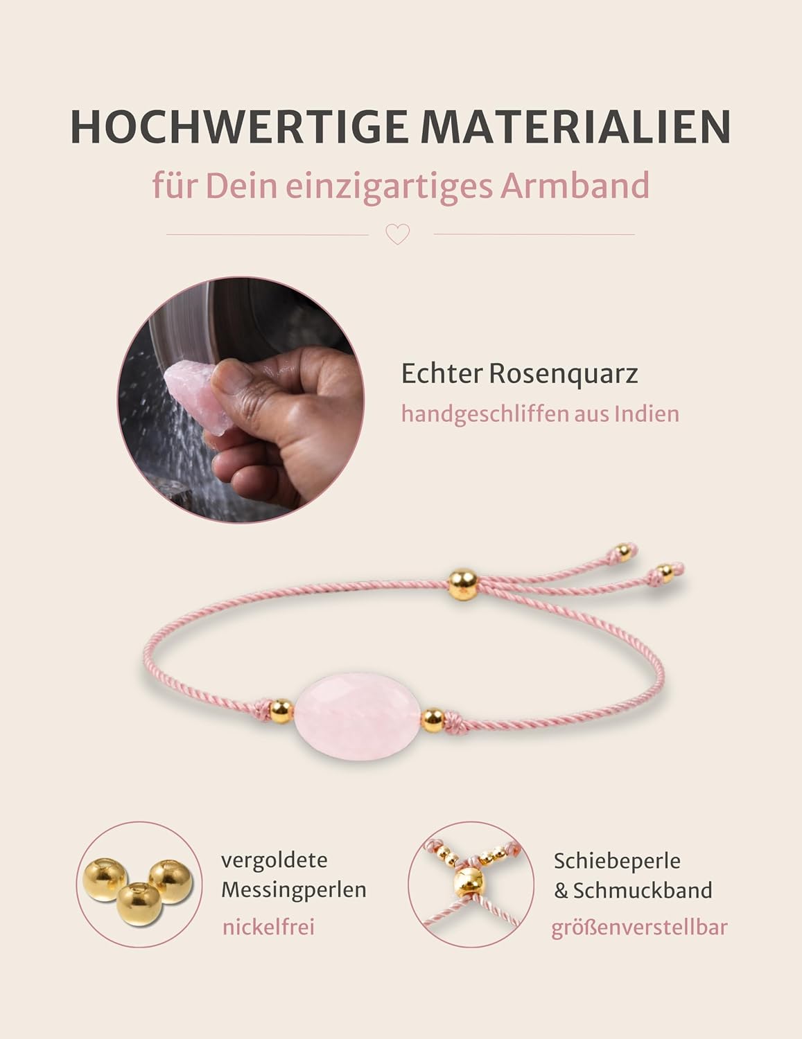 Thumbnail 4 de happymaker Edelstein Armband Damen – Rosenquarz, handgefertigt in Deutschland