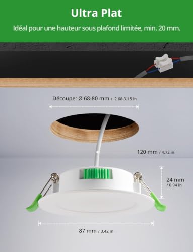 Thumbnail 7 de HOMEOW Lot de 20 Spot LED Encastrable Extra Plat 5W – 68–80 mm, IP44, Blancs T° 2700/4000/6000K