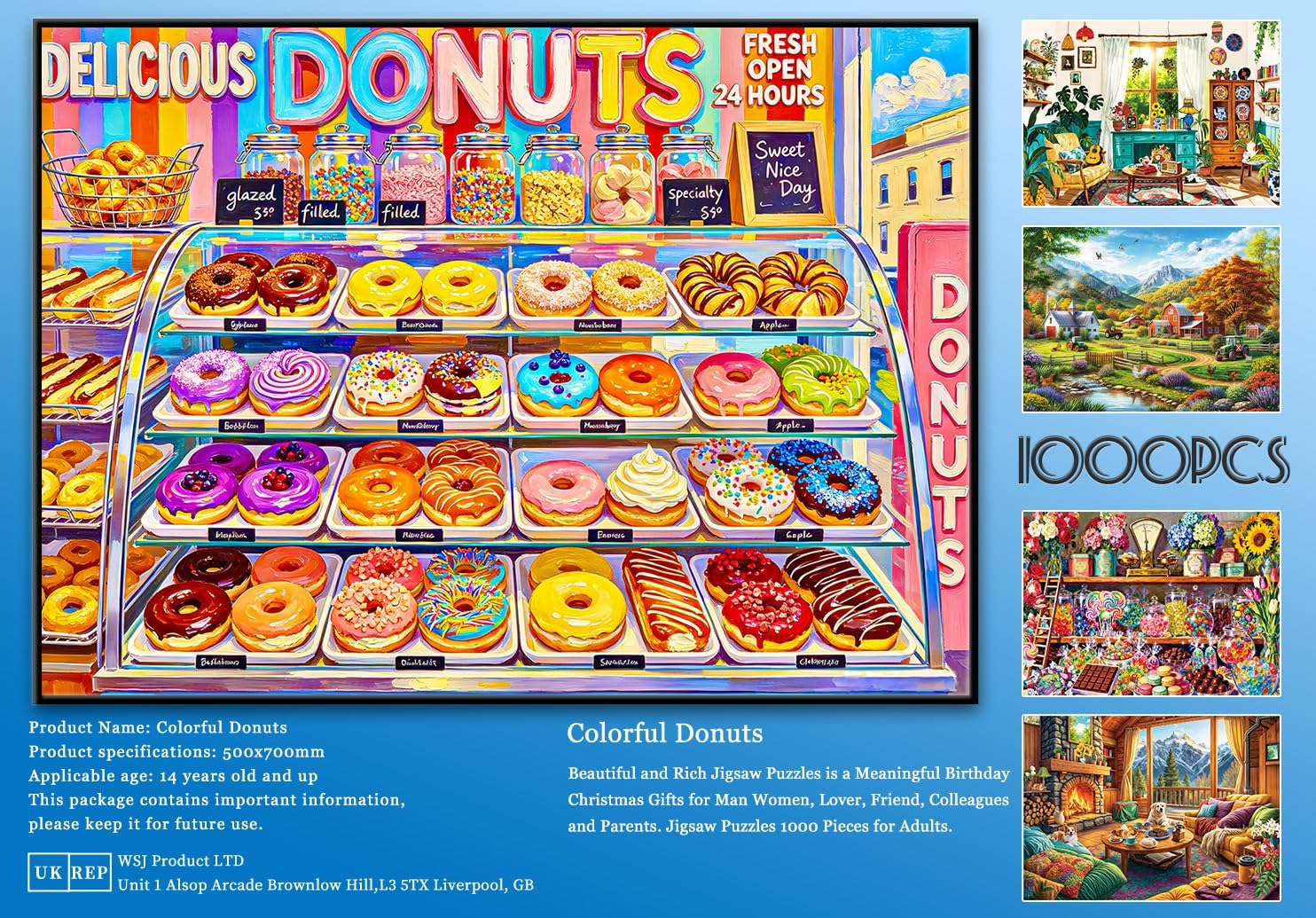 Thumbnail 6 de HUADADA Rainbow Donut Bakery 1,000-Piece Jigsaw Puzzle for Adults