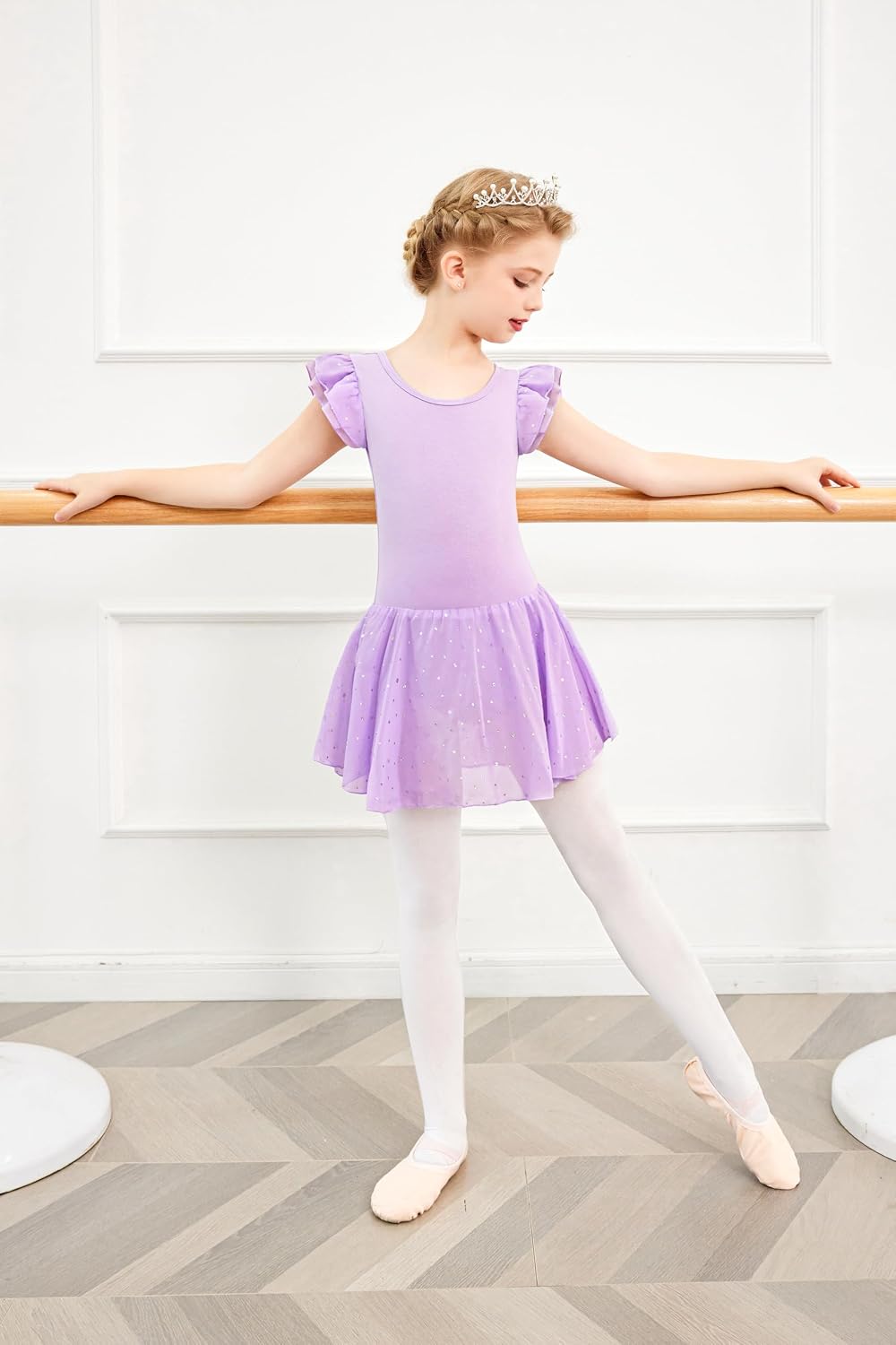 Detalle 2 de Arshiner Vestito da balletto per bambini 2-10 anni con tutù, maniche volanti e body in cotone