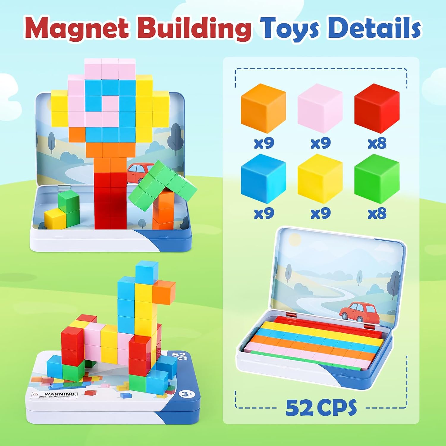 Thumbnail 6 de 52 PCS Magnetic Blocks with Metal Box: A Compact STEM Travel Set for 3+