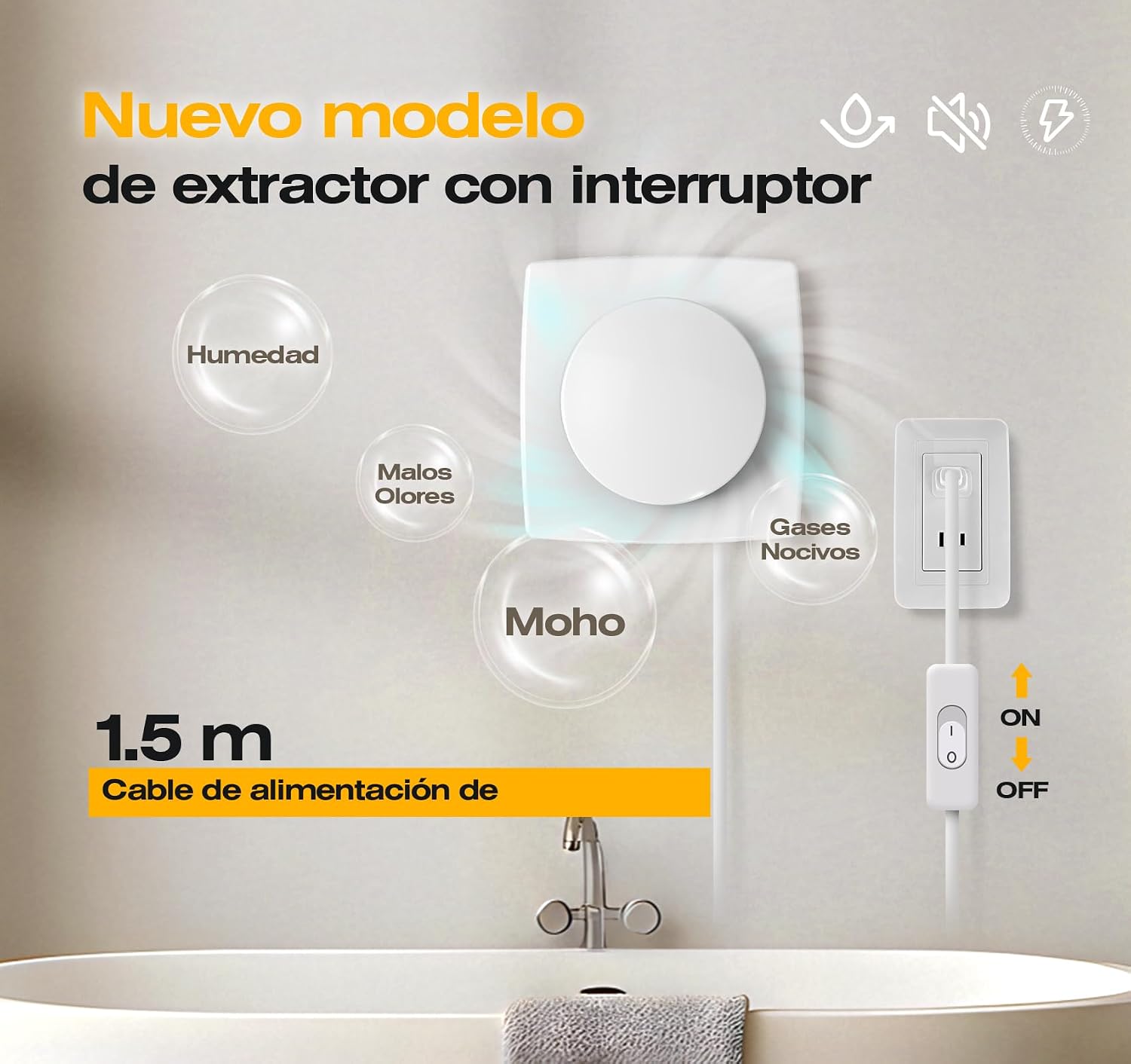 Detalle 2 de BUMSOU Extractor Baño 100mm 130 m³/h